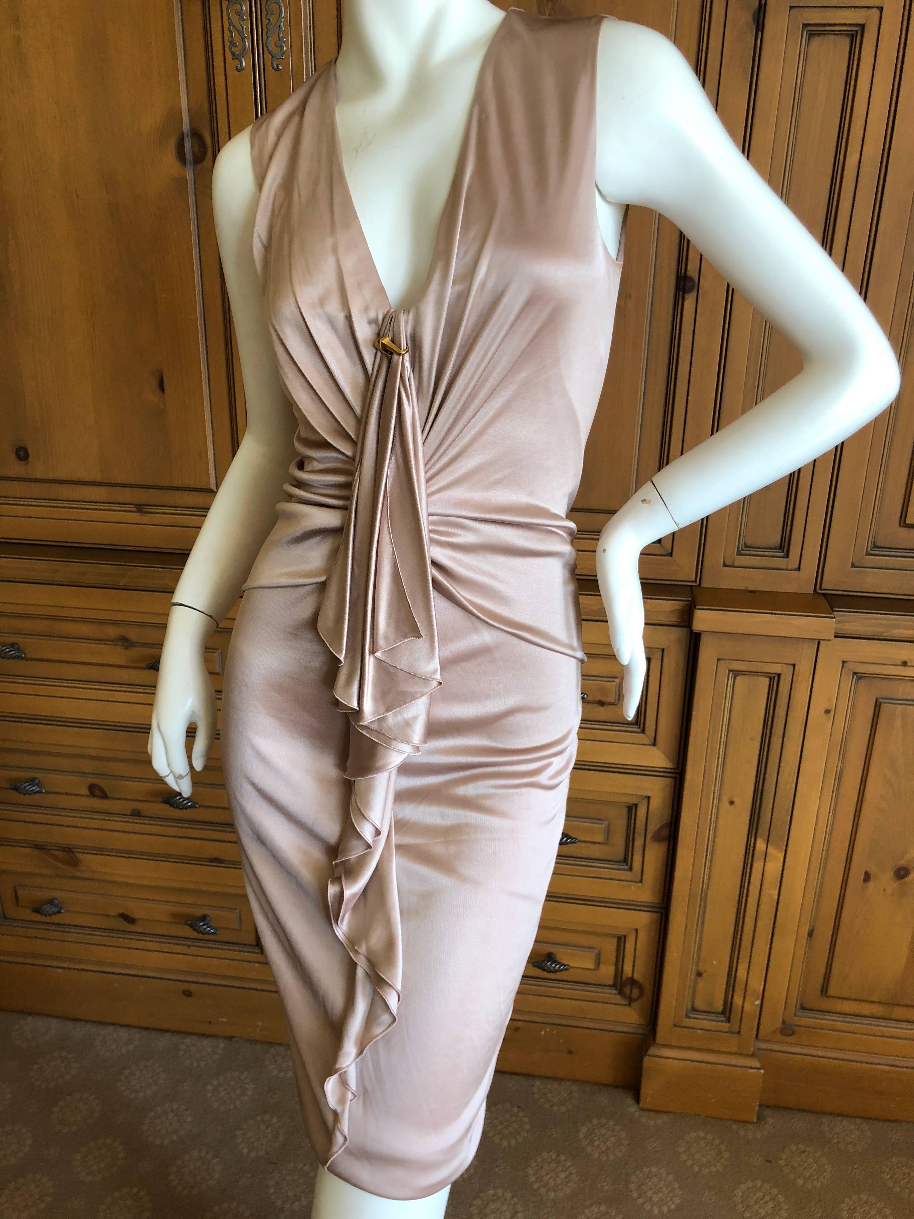 Gucci by Tom Ford Rose Gold Gathered Sleeveless Cocktail Dress For Sale 1