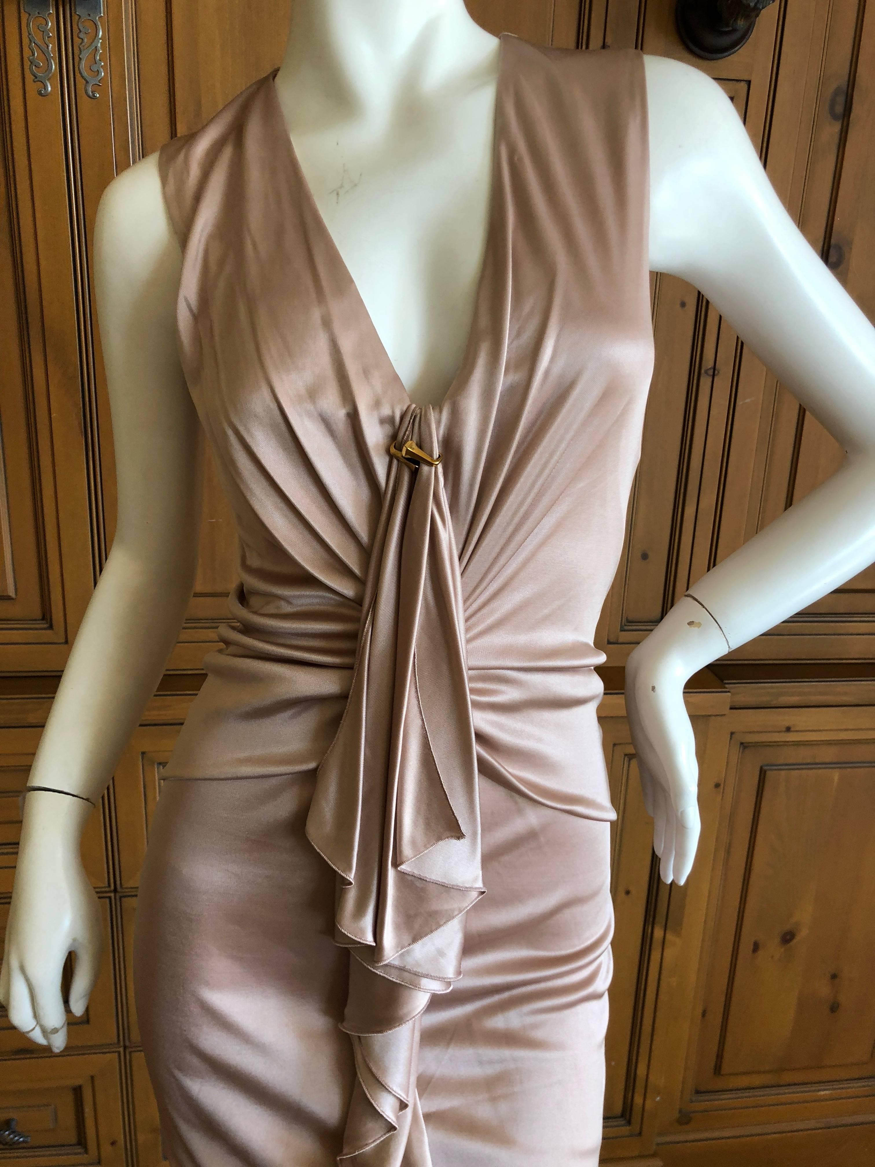 Gucci by Tom Ford Rose Gold Gathered Sleeveless Cocktail Dress For Sale 2