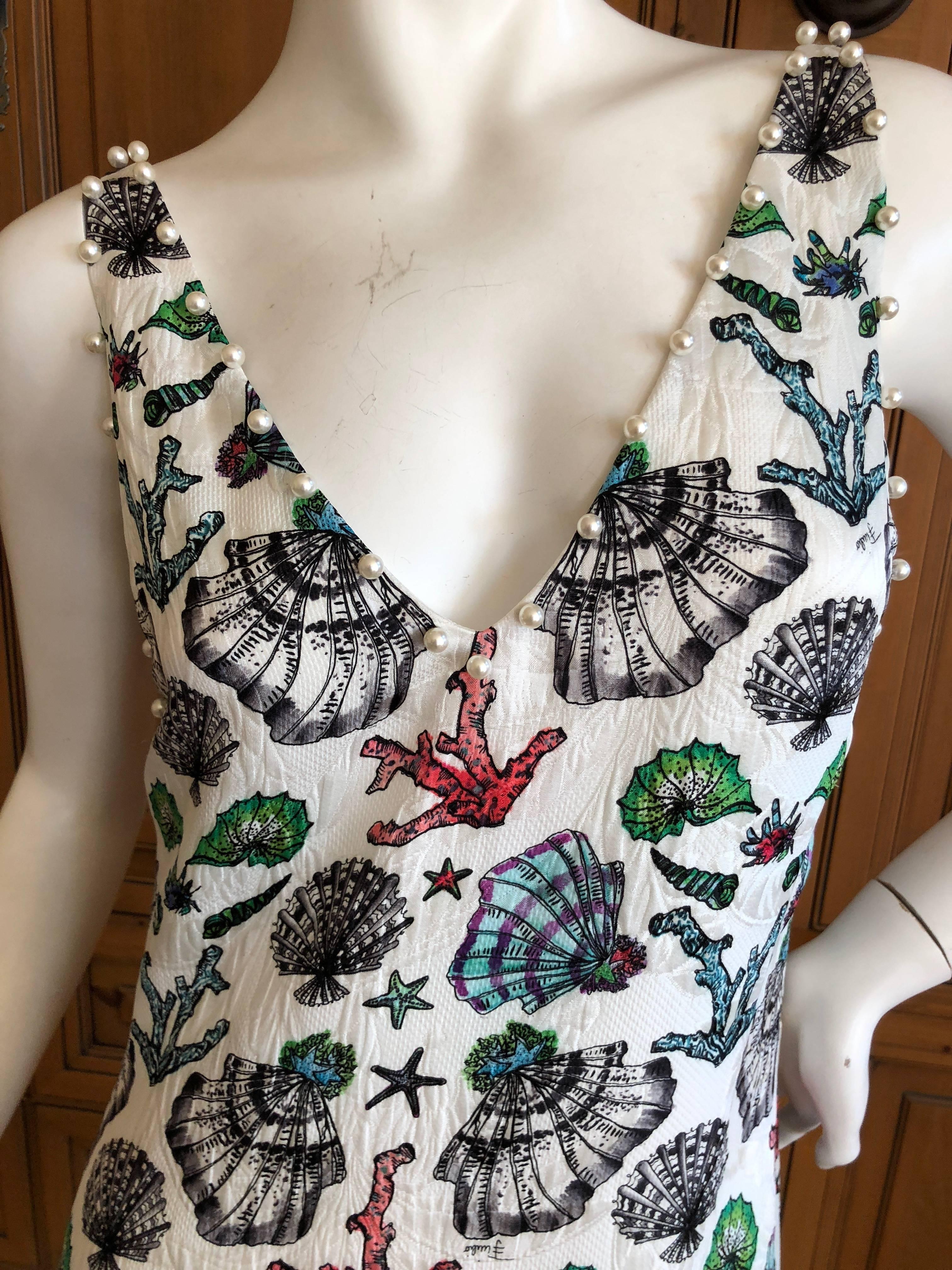 Emilio Pucci Pearl Trim Silk Seashell Print Day Dress In New Condition For Sale In Cloverdale, CA