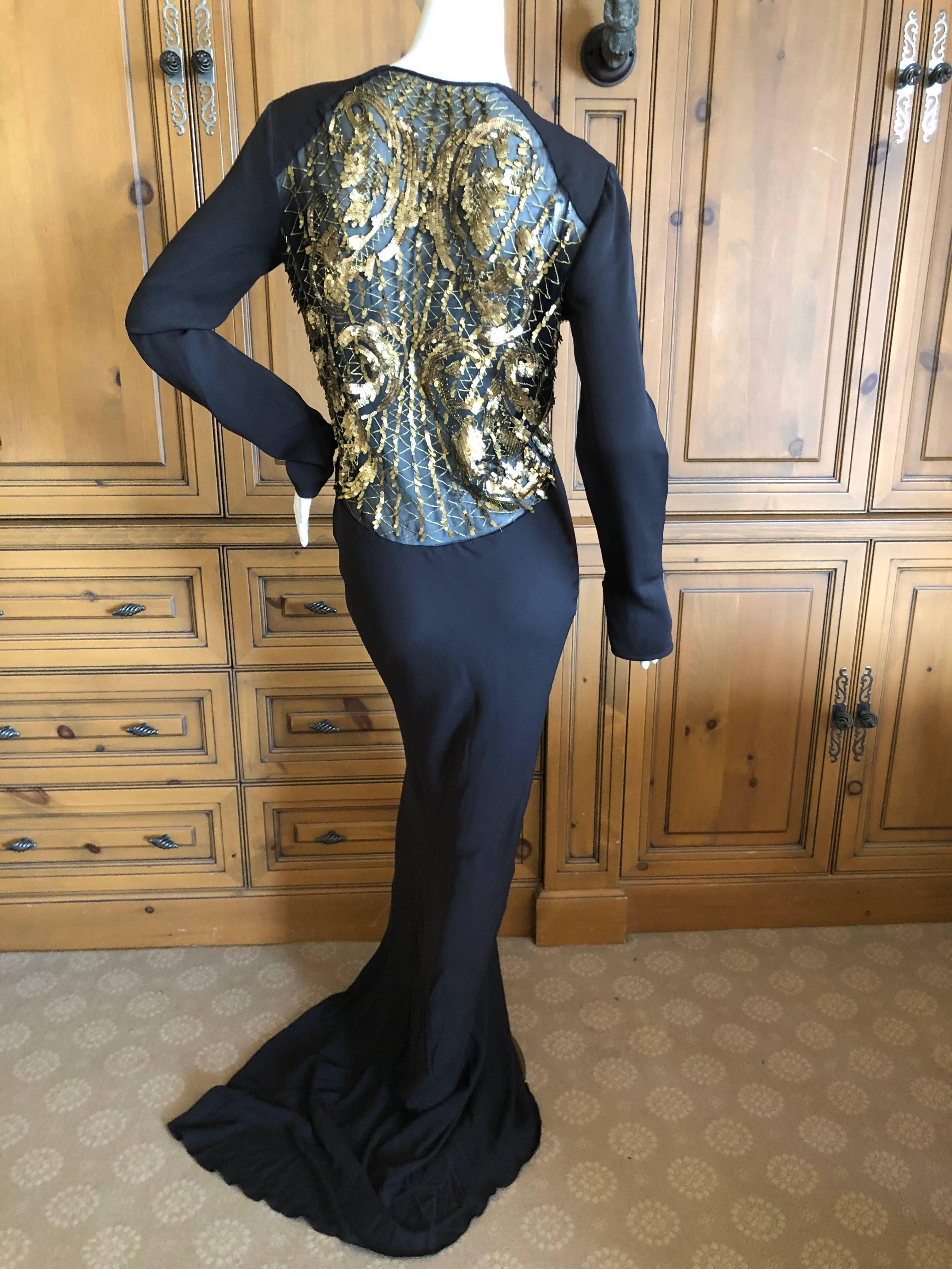 Roberto Cavalli Vintage Black Sheer Back Gold Sequin Embellished Evening Dress 3