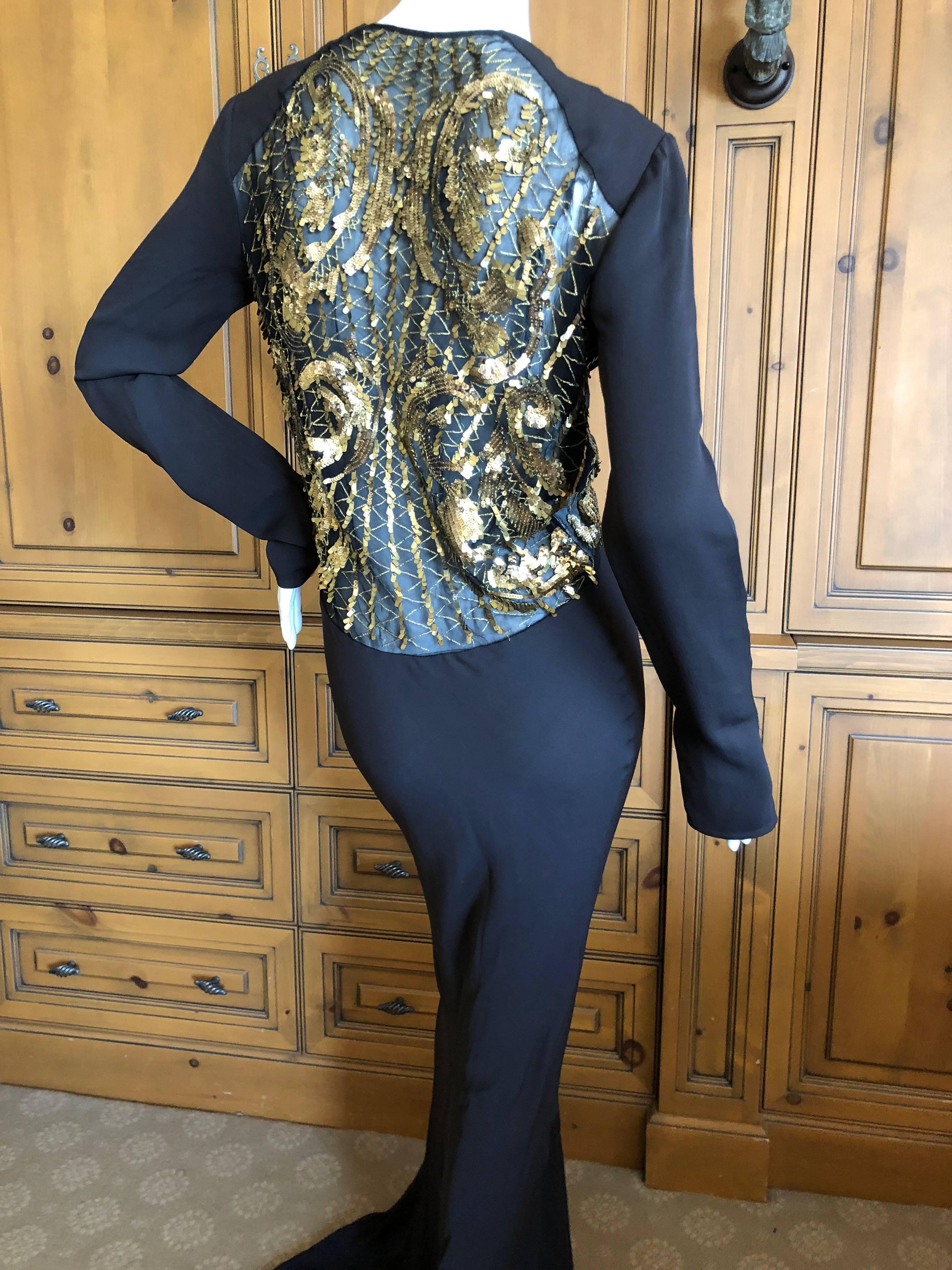 Roberto Cavalli Vintage Black Sheer Back Gold Sequin Embellished Evening Dress 4