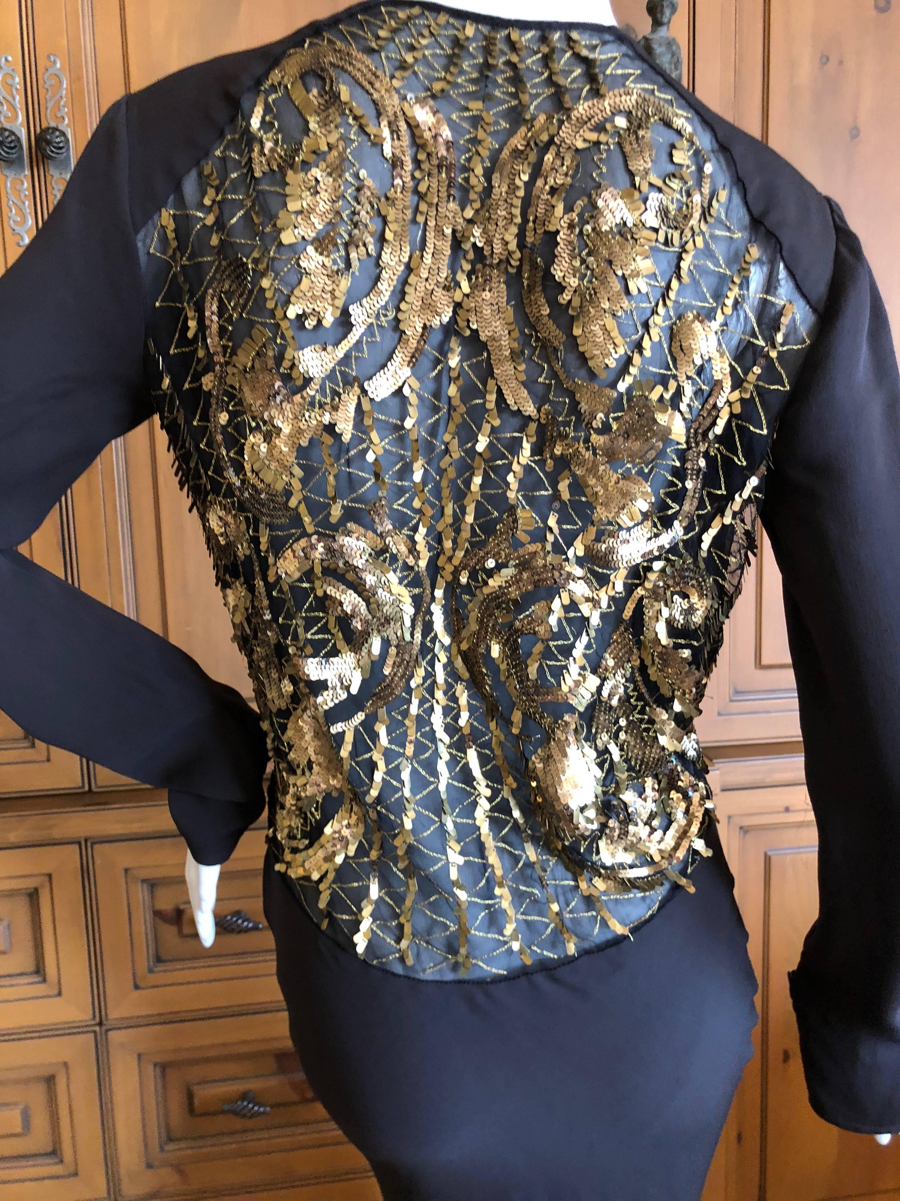 Roberto Cavalli Vintage Black Sheer Back Gold Sequin Embellished Evening Dress 5