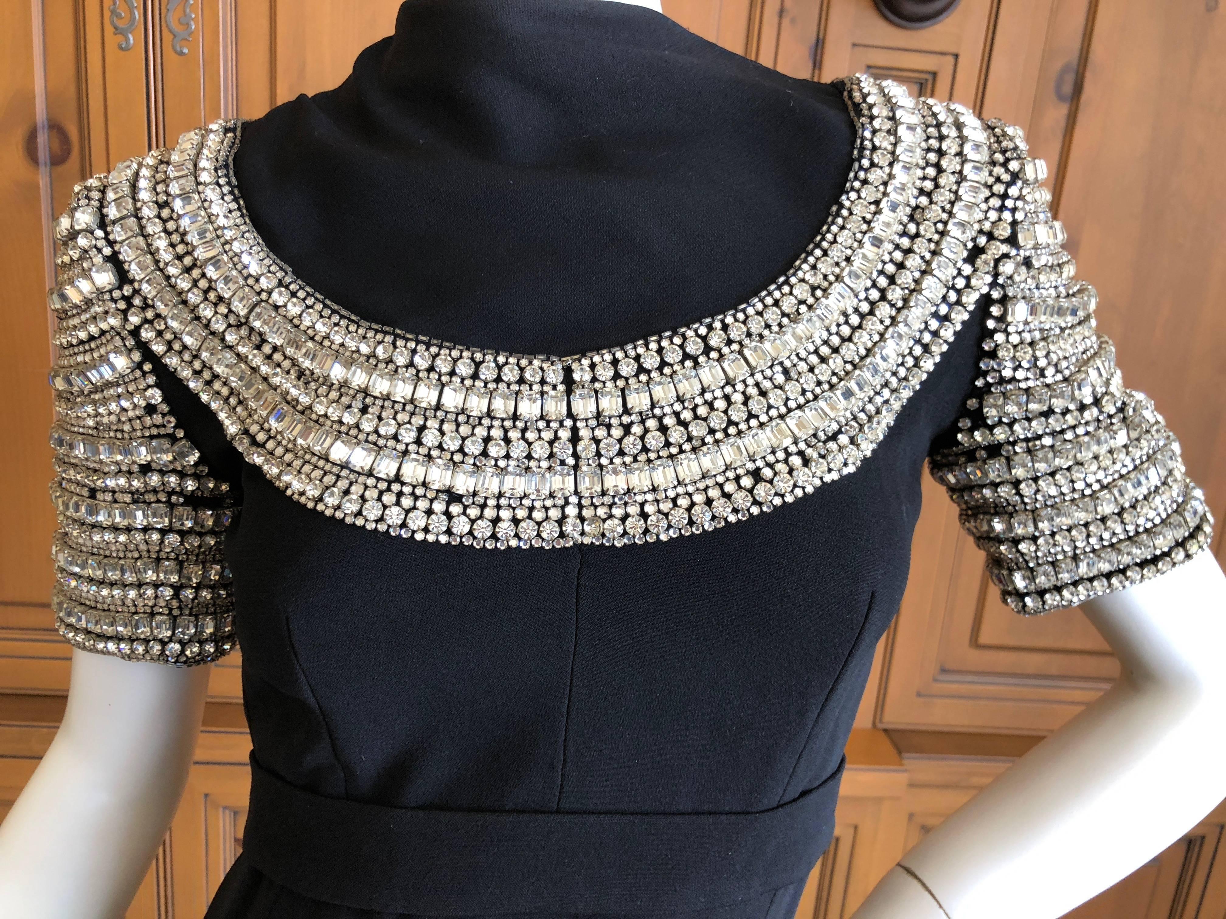 Cardinali Black Evening Dress with Rhinestone Crystal Embellishment, 1970s  In Good Condition For Sale In Cloverdale, CA