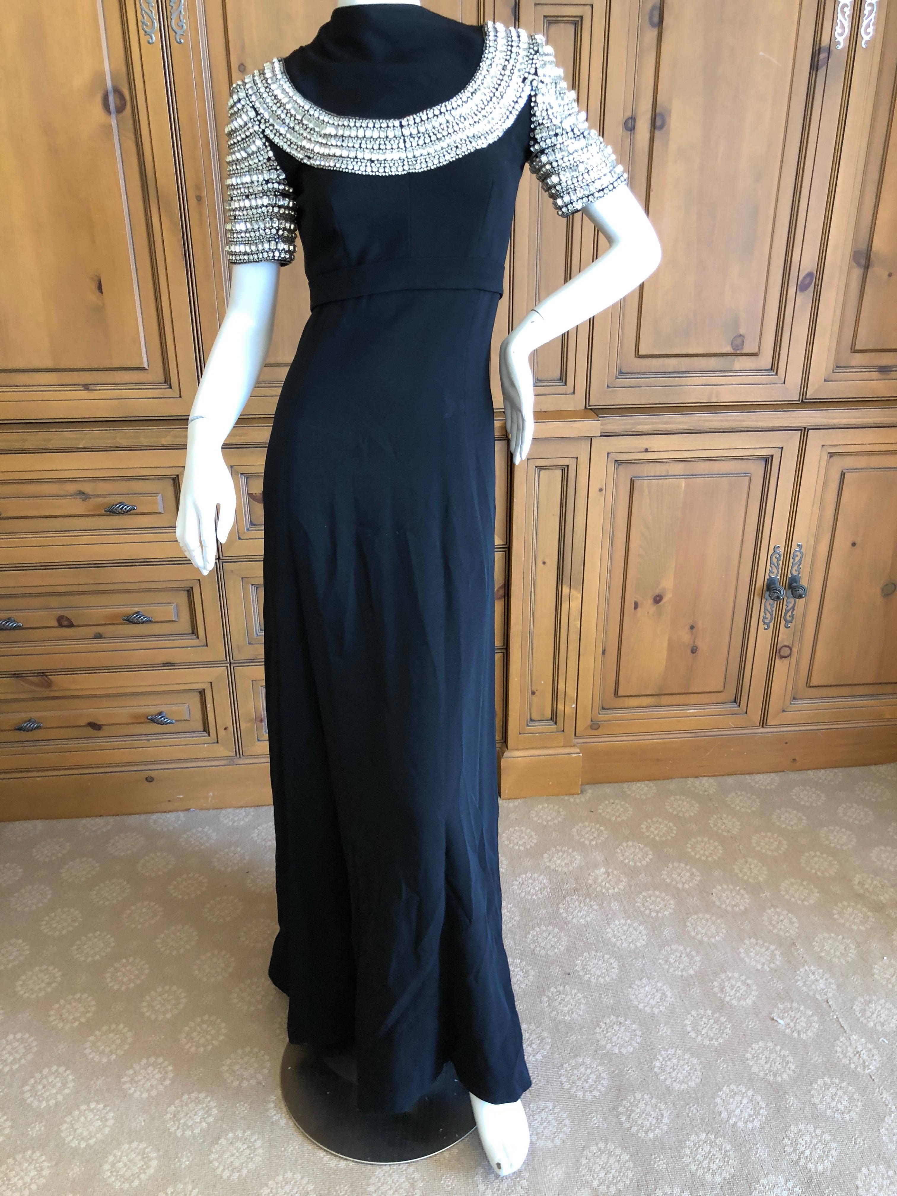 Cardinali Black Evening Dress with Rhinestone Crystal Embellishment, 1970s  For Sale 3