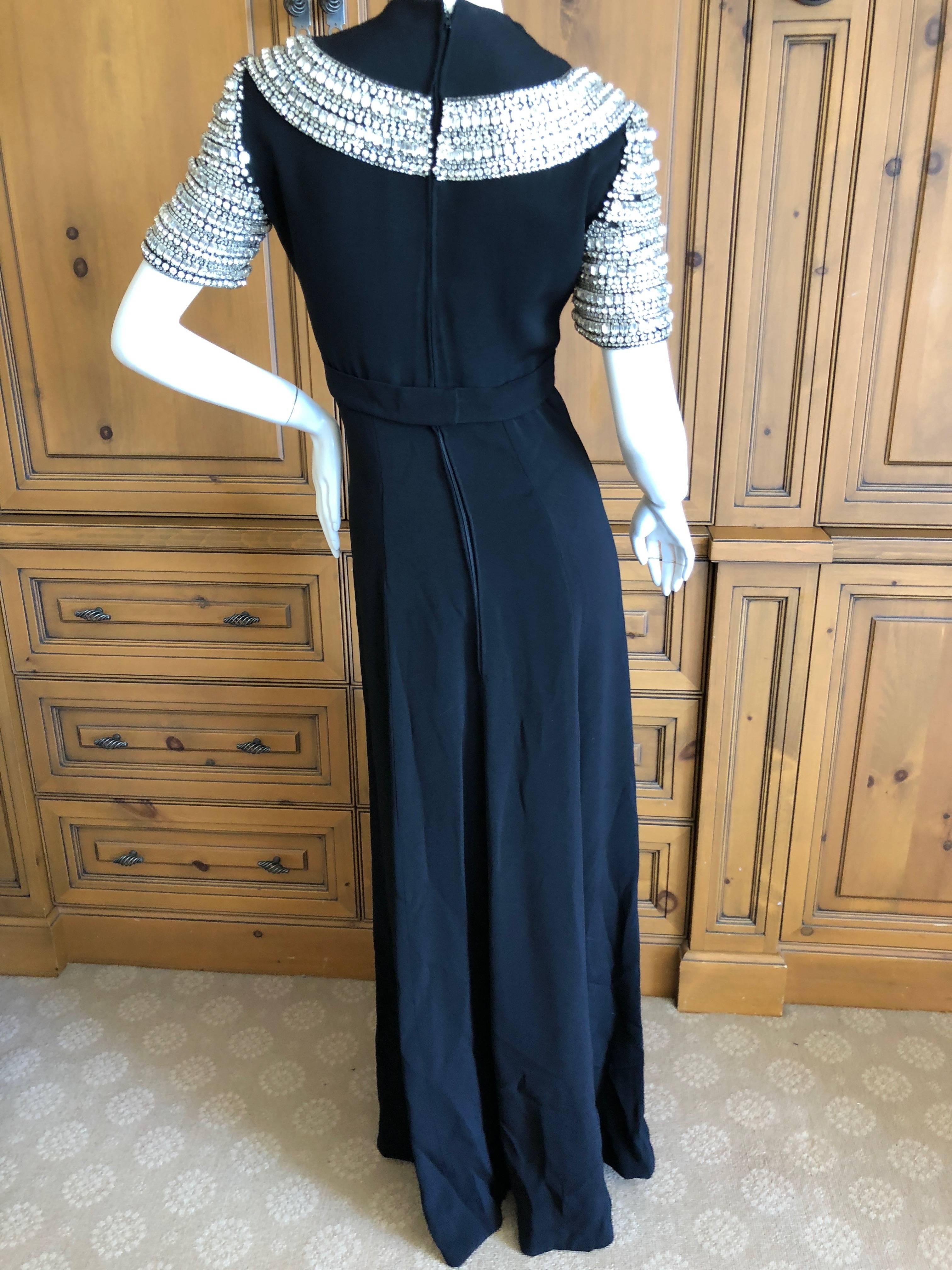 Cardinali Black Evening Dress with Rhinestone Crystal Embellishment, 1970s  For Sale 4