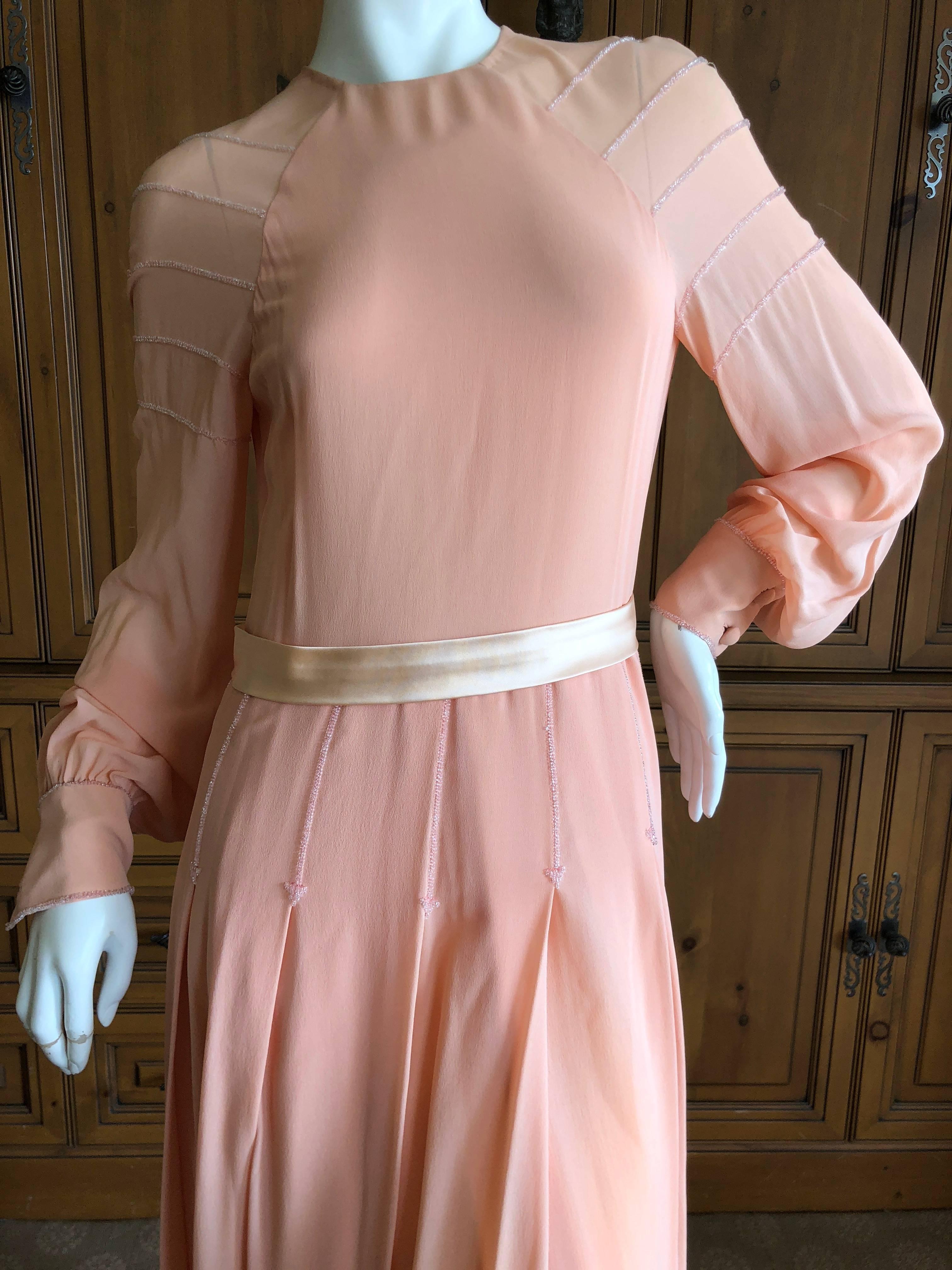 Cardinali 1970's Apricot Silk Chiffon Beaded Evening Dress In Good Condition For Sale In Cloverdale, CA