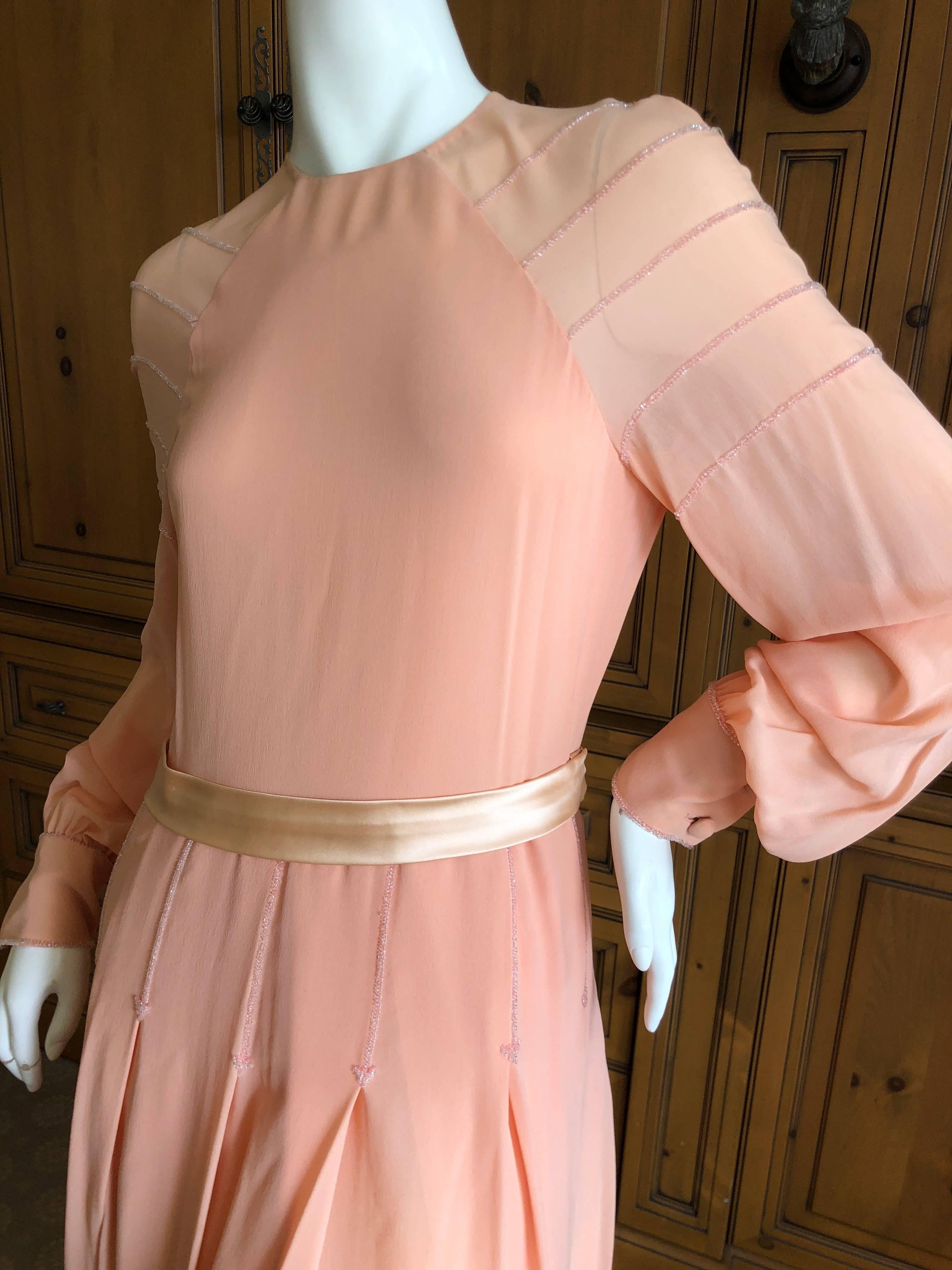 Women's Cardinali 1970's Apricot Silk Chiffon Beaded Evening Dress For Sale