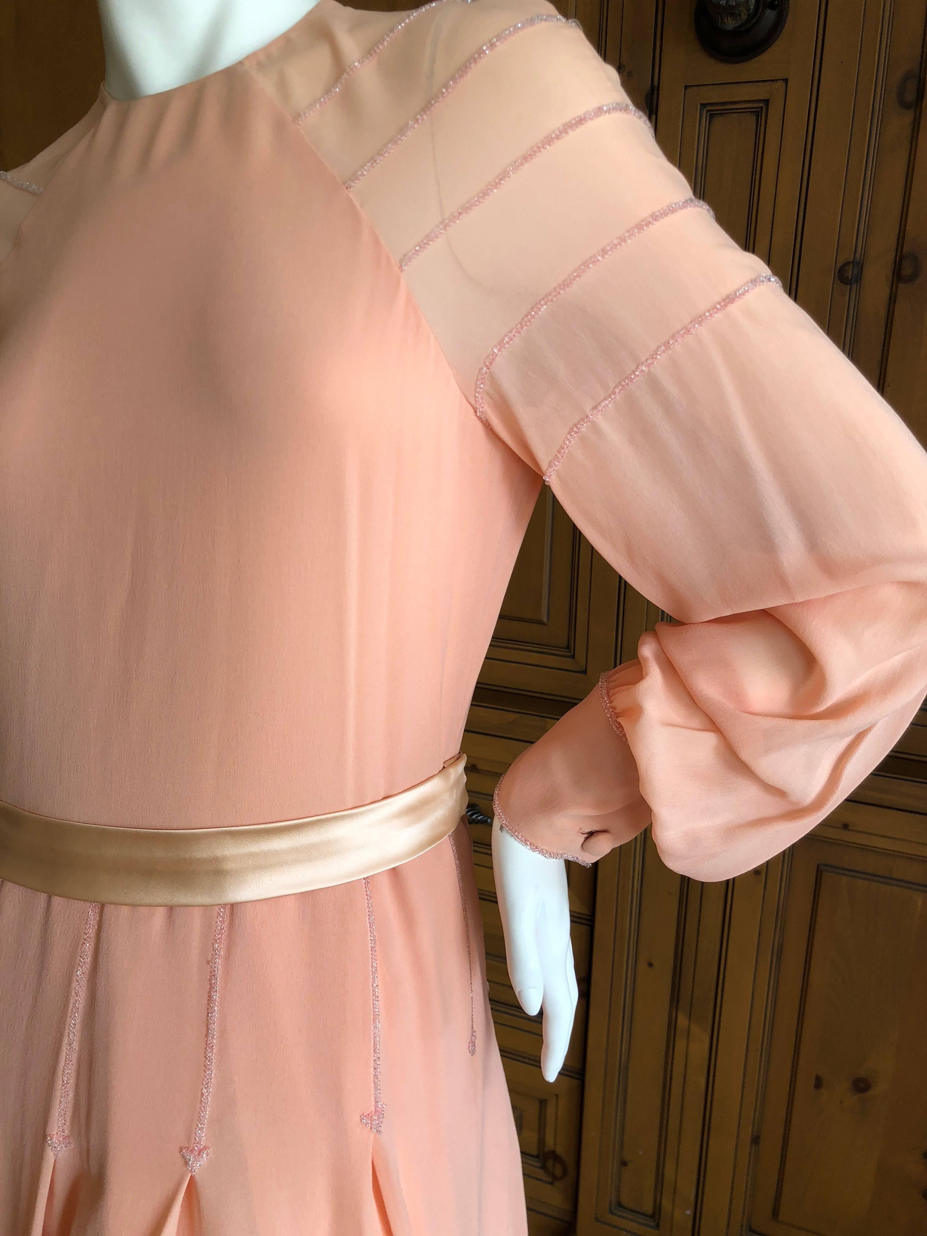 Cardinali 1970's Apricot Silk Chiffon Beaded Evening Dress For Sale 4