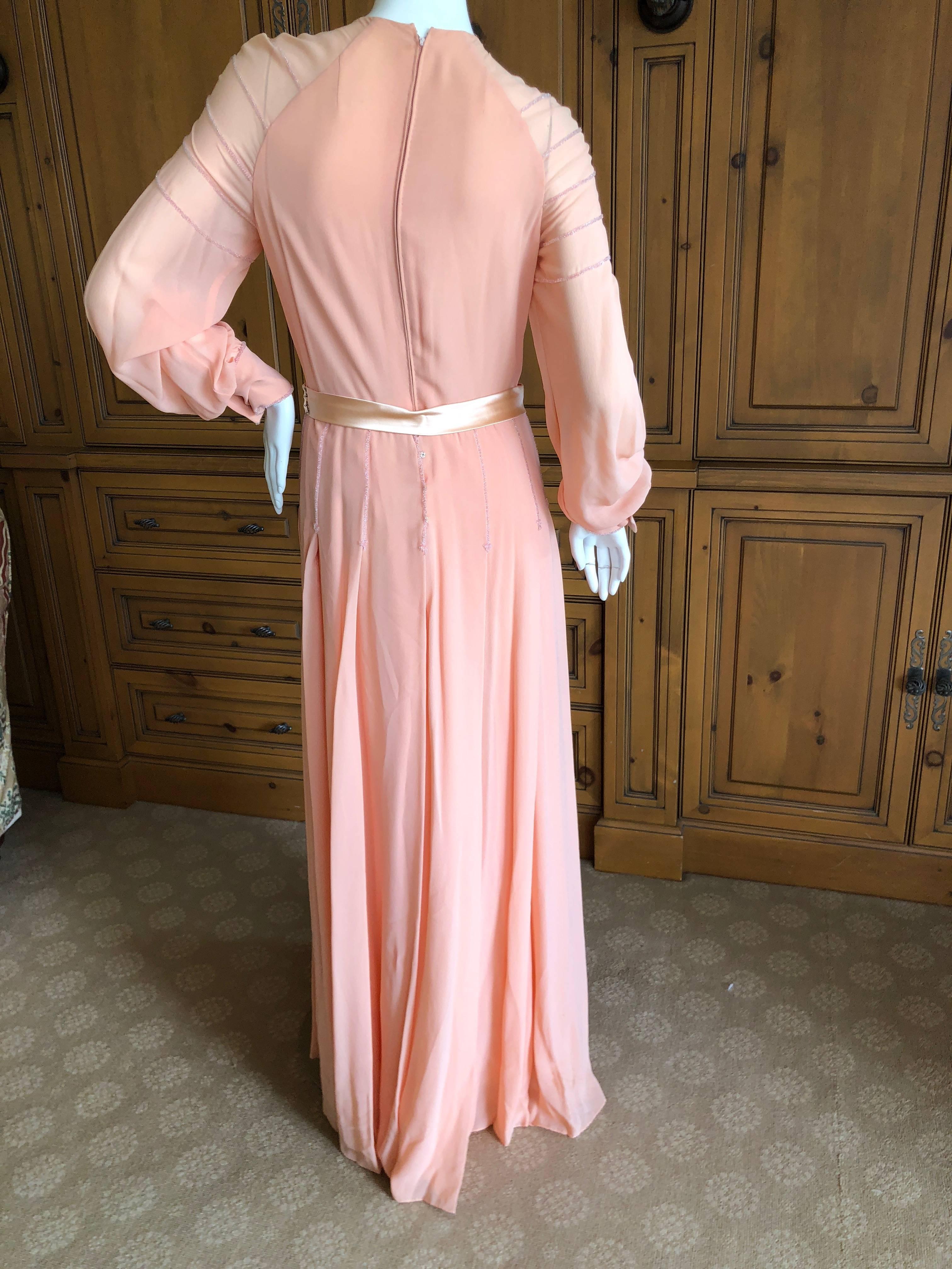 Cardinali 1970's Apricot Silk Chiffon Beaded Evening Dress For Sale 6