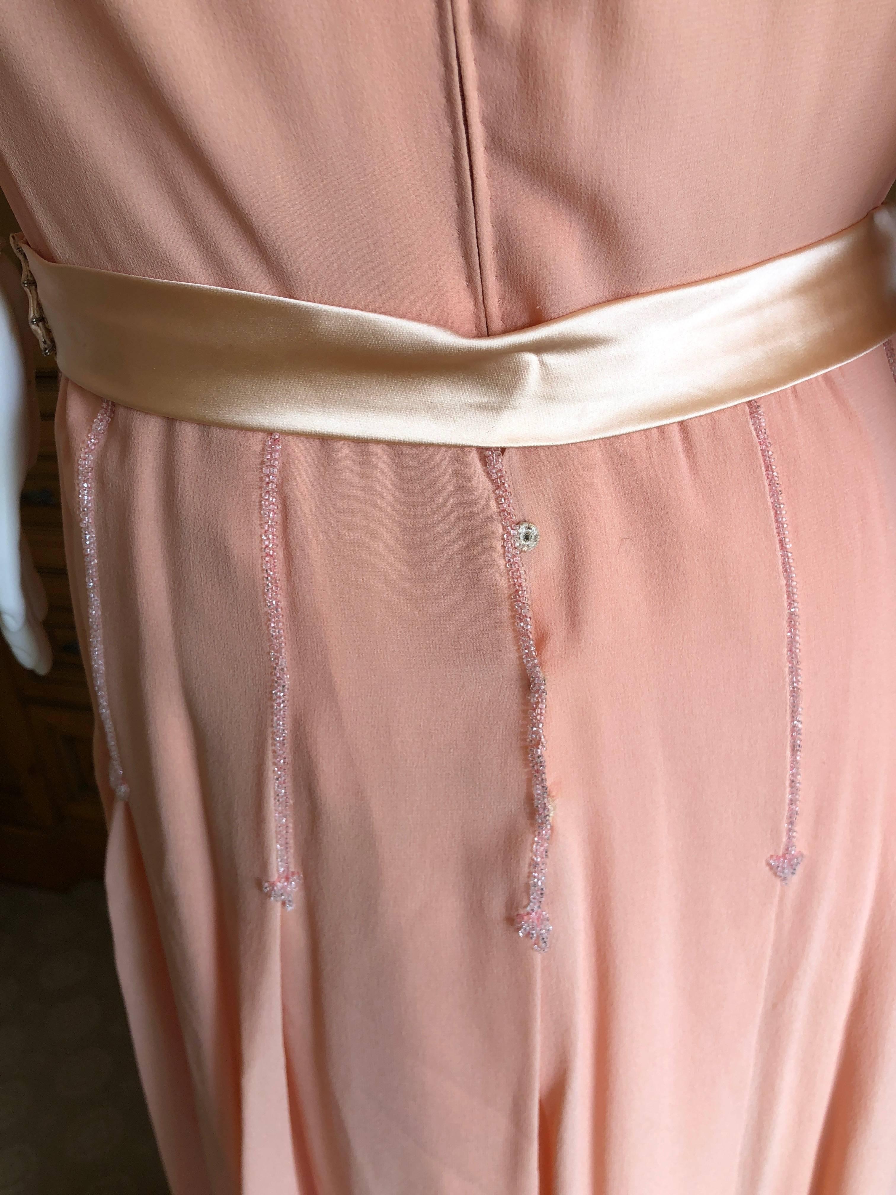 Cardinali 1970's Apricot Silk Chiffon Beaded Evening Dress For Sale 7