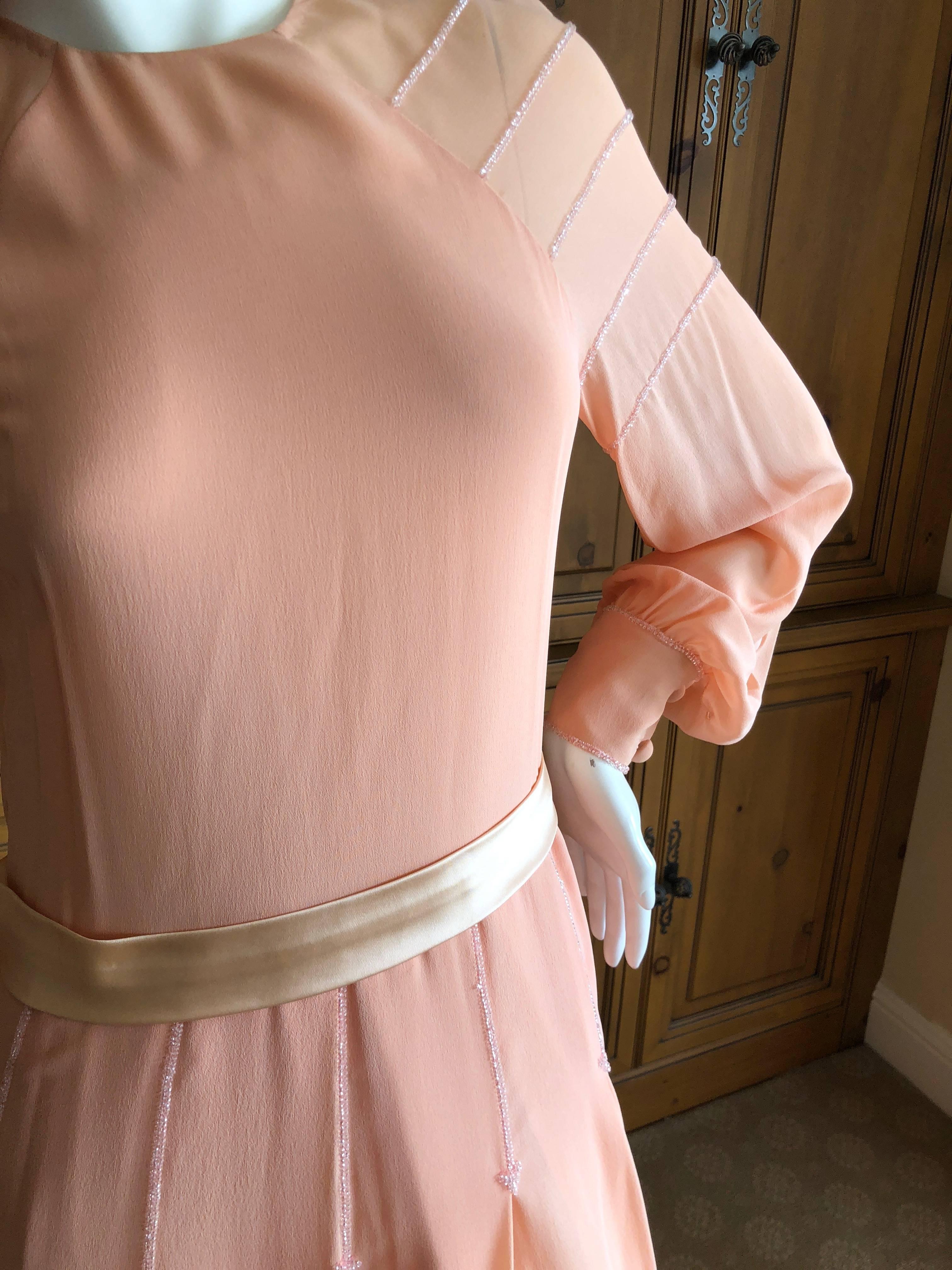 Cardinali 1970's Apricot Silk Chiffon Beaded Evening Dress For Sale 8