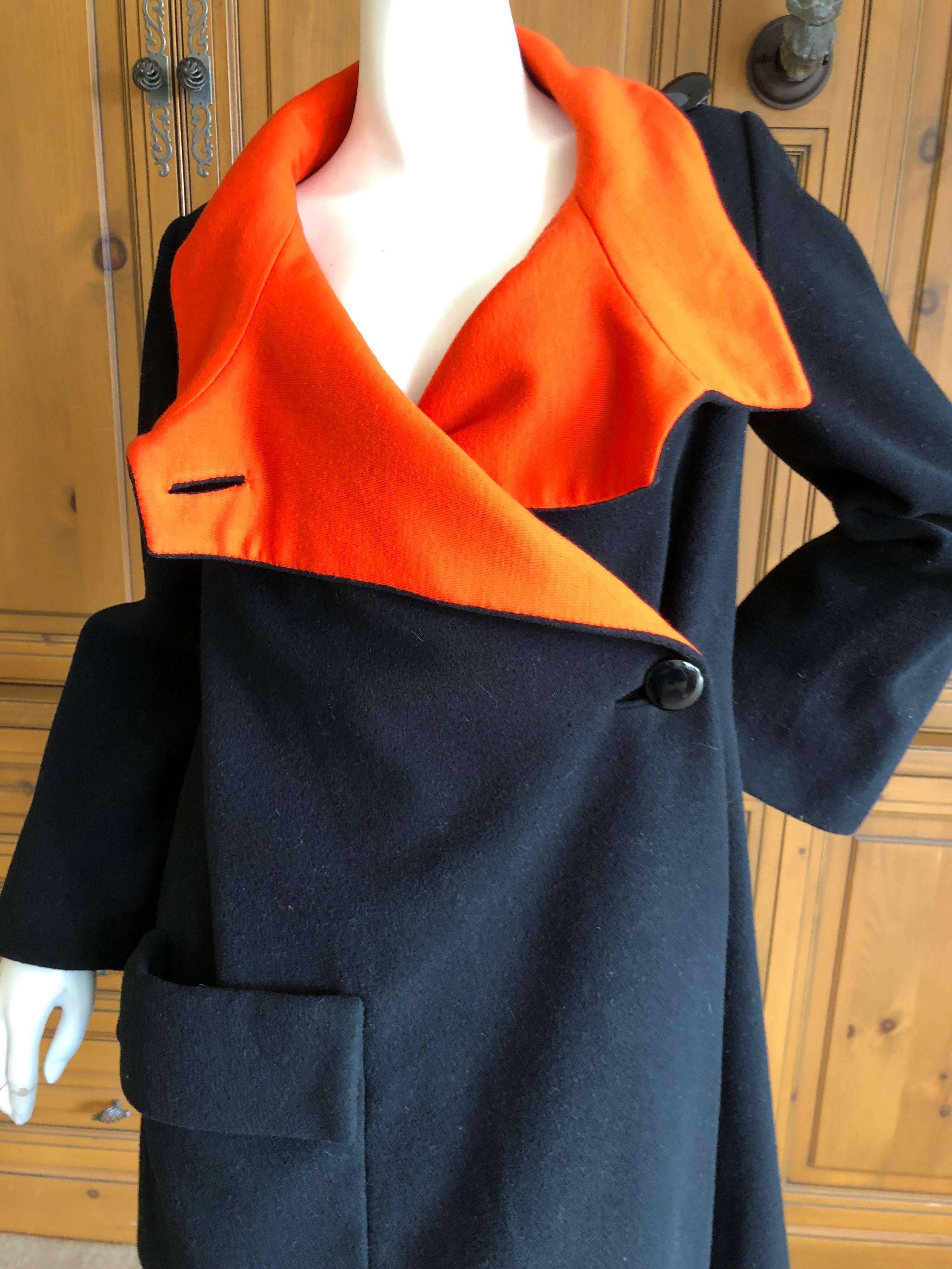 Cardinali 1970 Black Wool Coat with Orange Lining and Matching Skirt For Sale 1