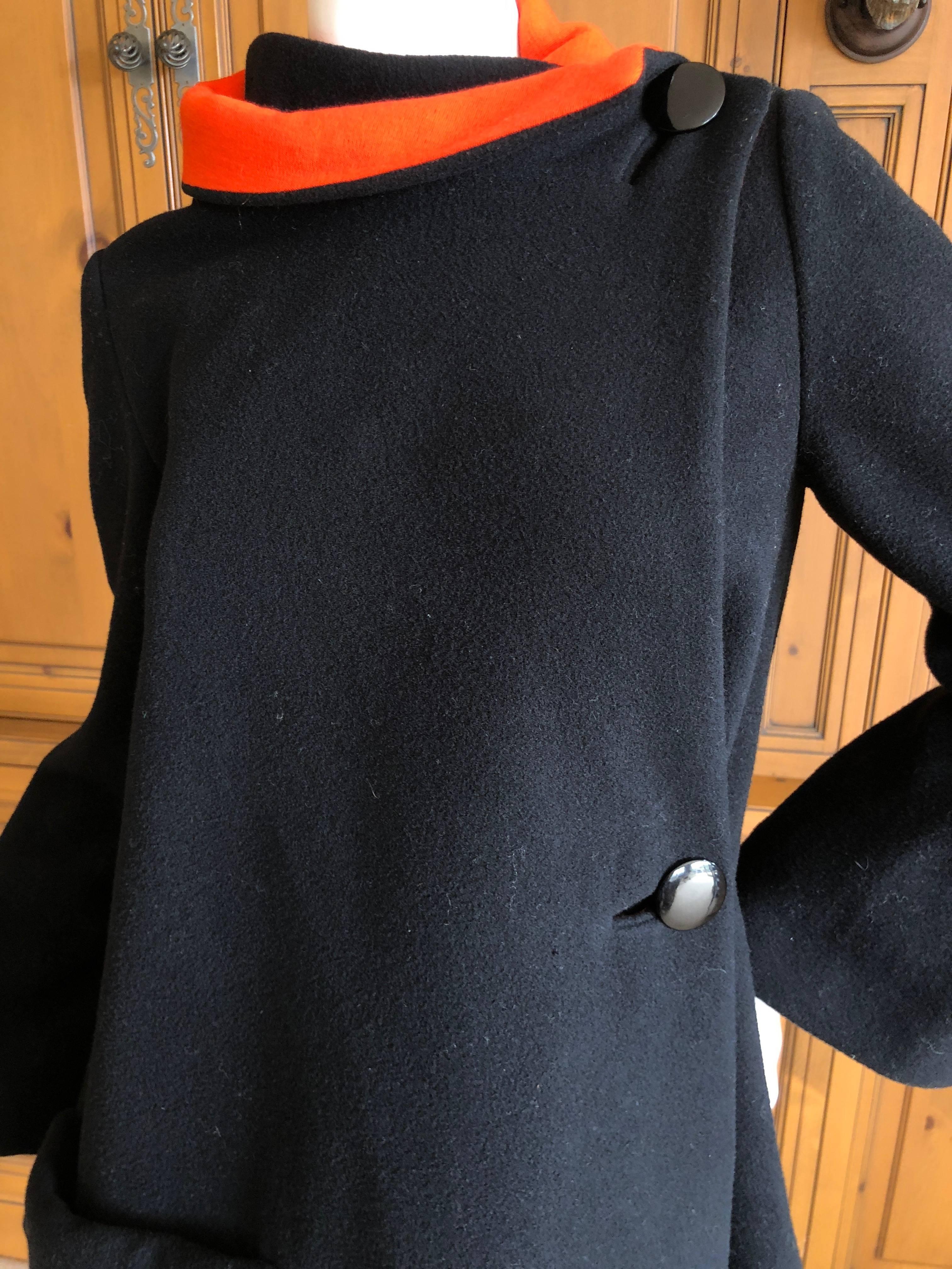 Cardinali 1970 Black Wool Coat with Orange Lining and Matching Skirt For Sale 3