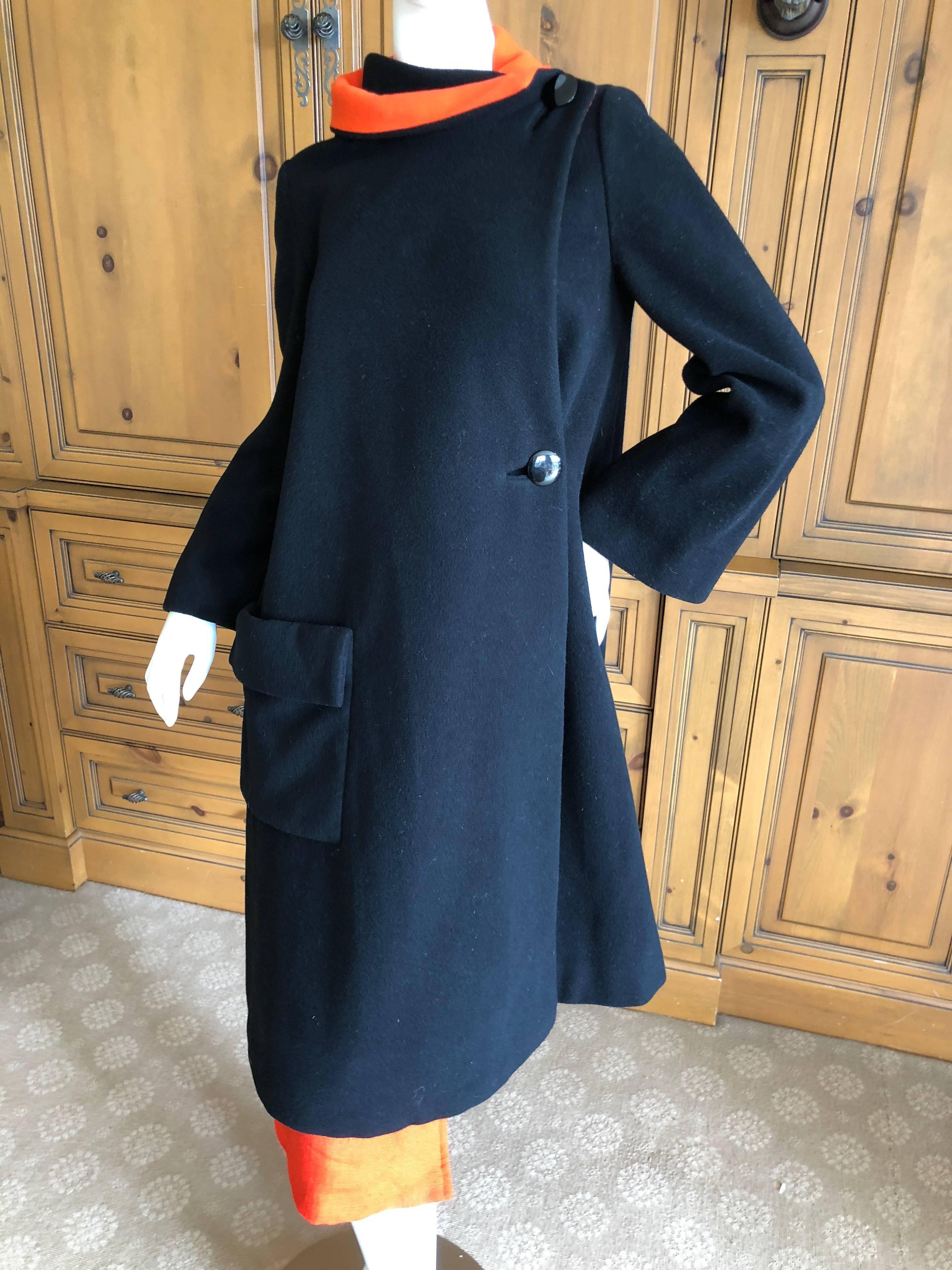 Cardinali 1970 Black Wool Coat with Orange Lining and Matching Skirt For Sale 4