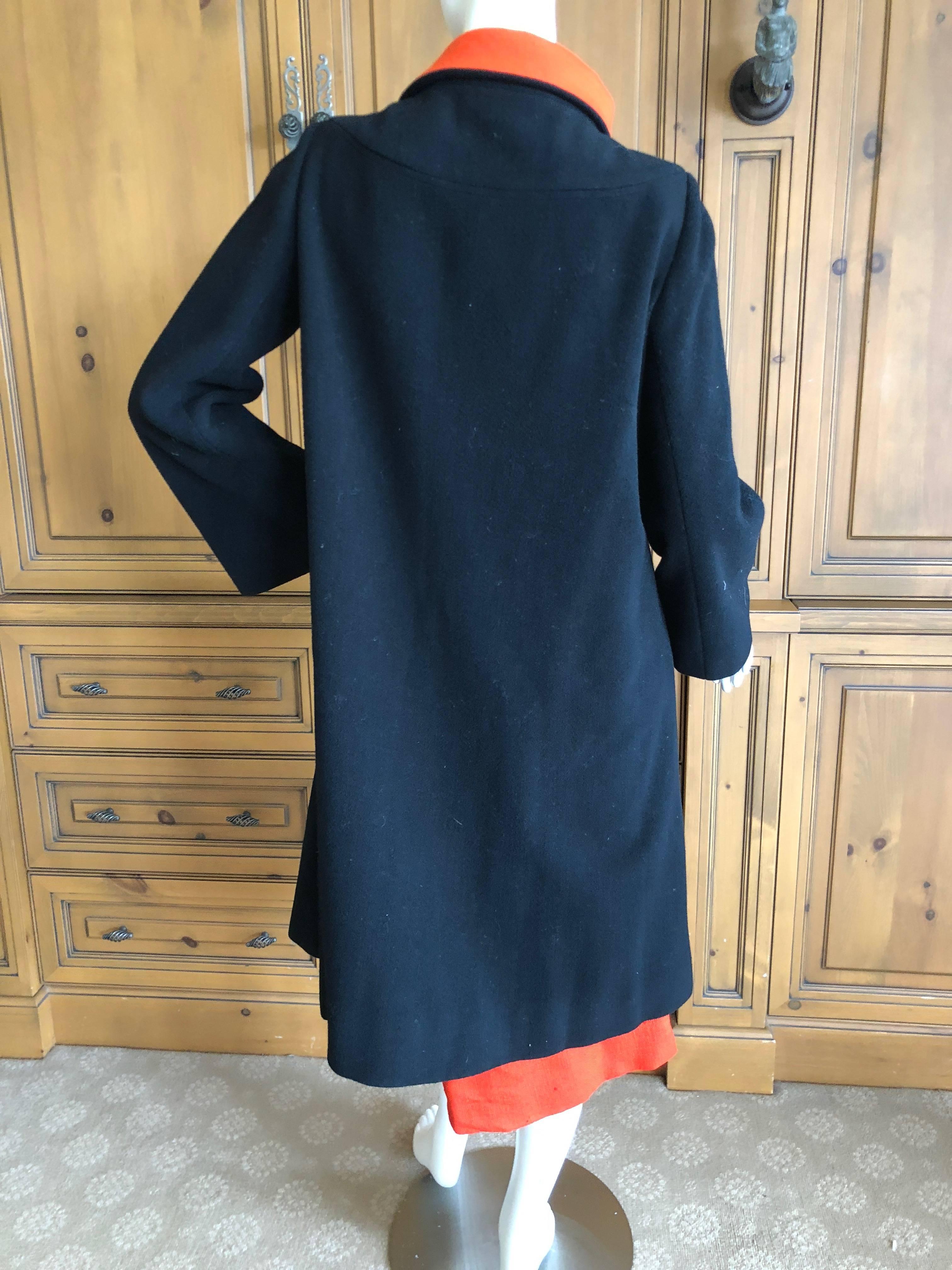 Cardinali 1970 Black Wool Coat with Orange Lining and Matching Skirt For Sale 5