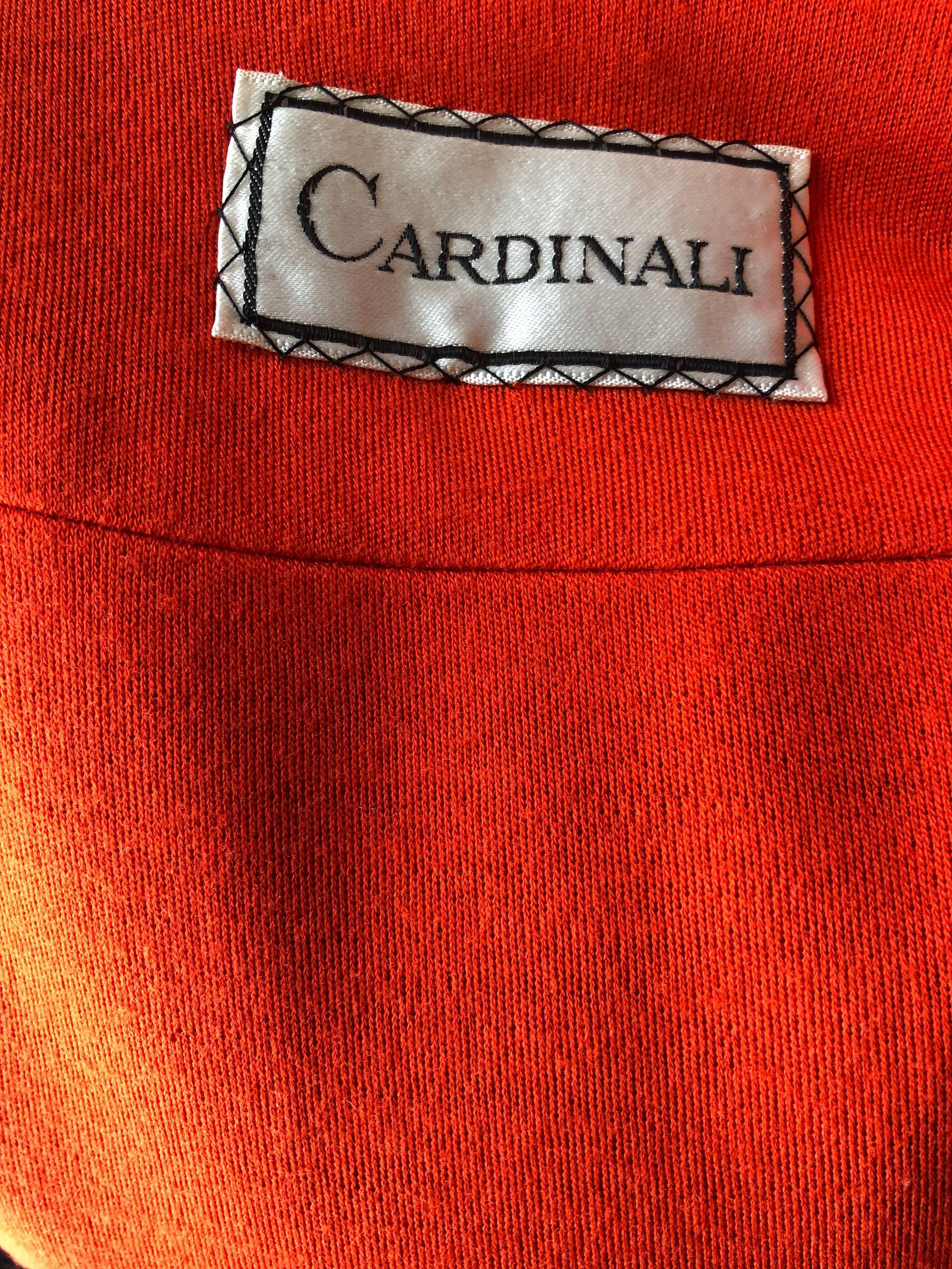 Cardinali 1970 Black Wool Coat with Orange Lining and Matching Skirt For Sale 7