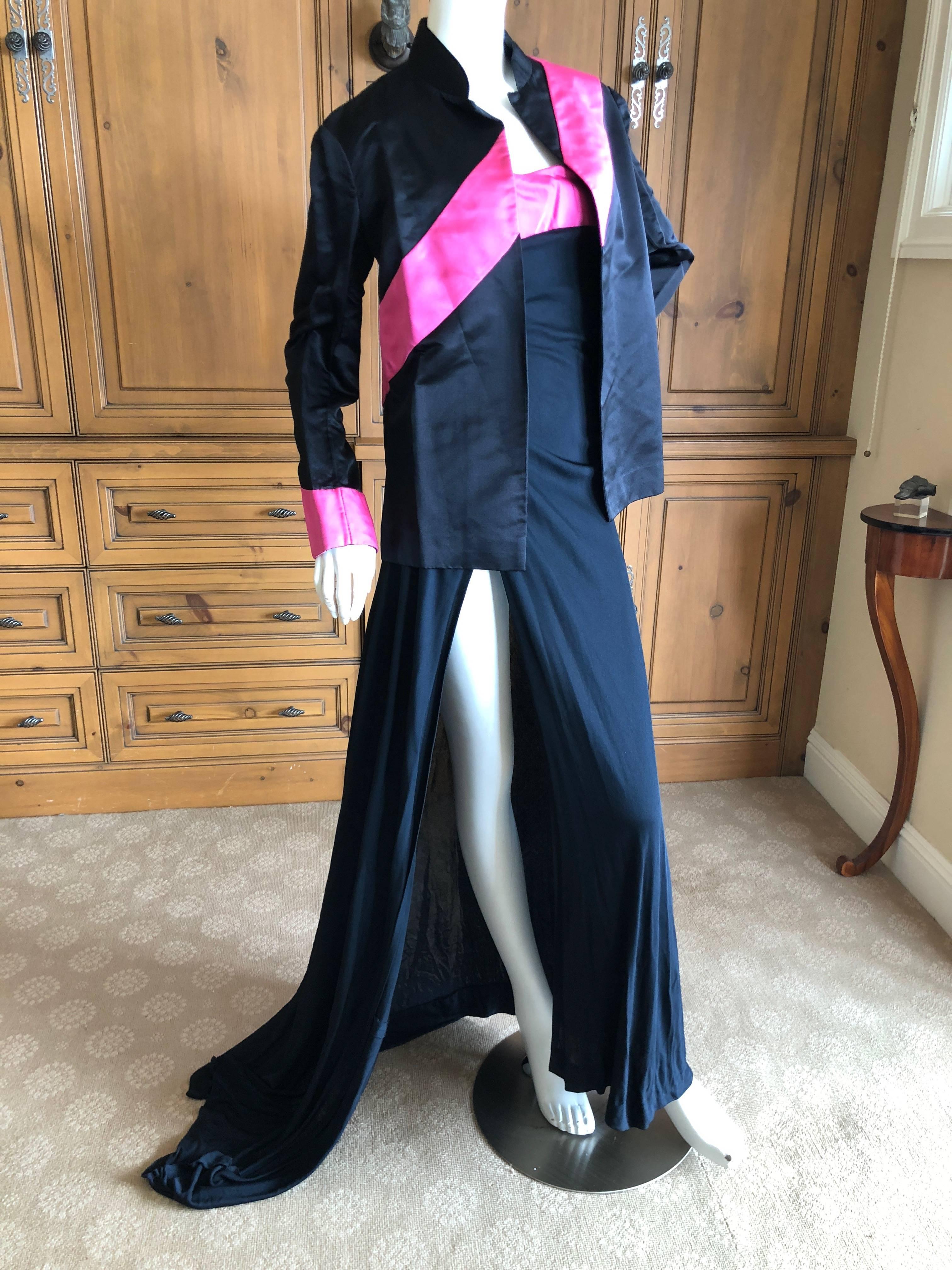 Cardinali 1975 Silk One Shoulder Evening Dress w High Slit and Matching Jacket For Sale 1