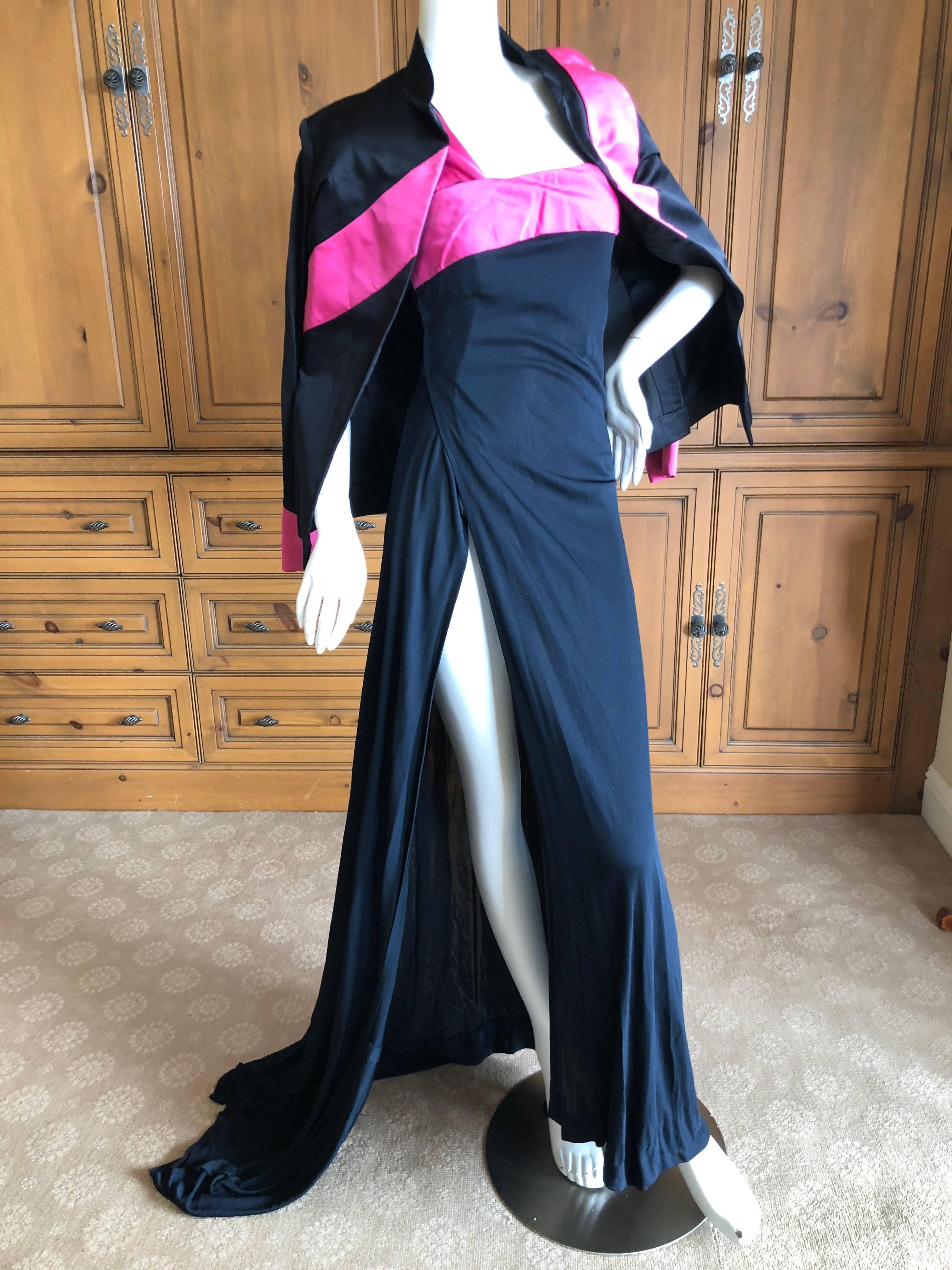 Cardinali 1975 Silk One Shoulder Evening Dress w High Slit and Matching Jacket For Sale 3