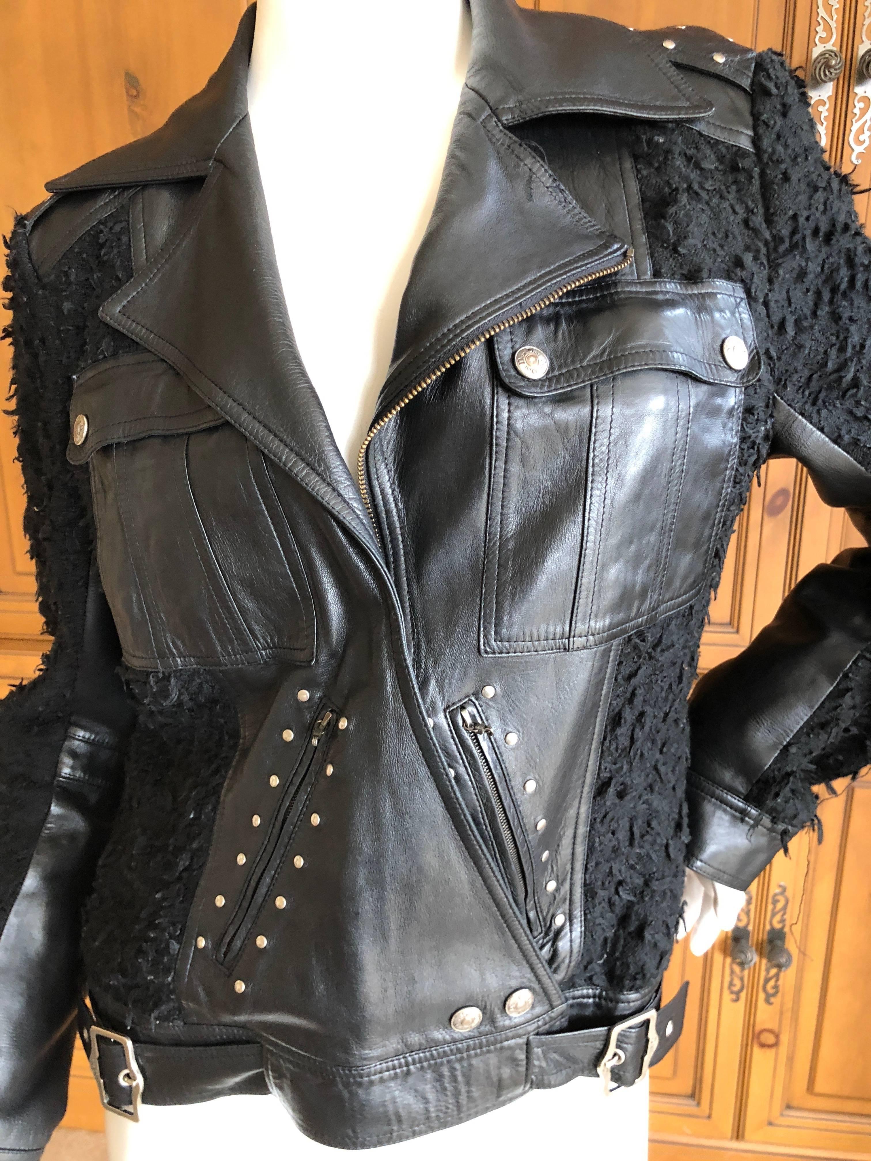 Christian Dior by Galliano Black Lambskin Leather Accented Moto Jacket  In Excellent Condition For Sale In Cloverdale, CA