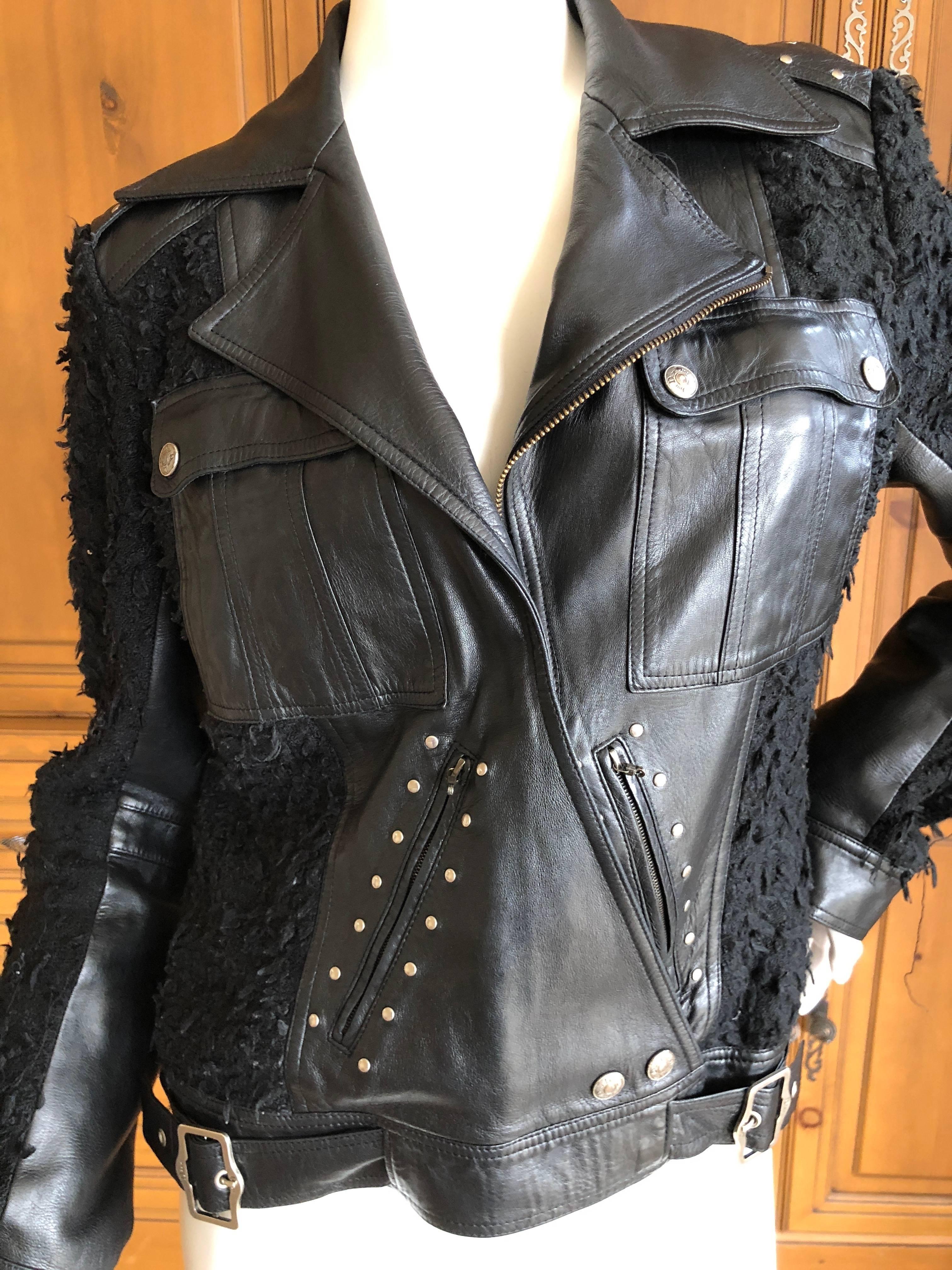 Women's Christian Dior by Galliano Black Lambskin Leather Accented Moto Jacket  For Sale