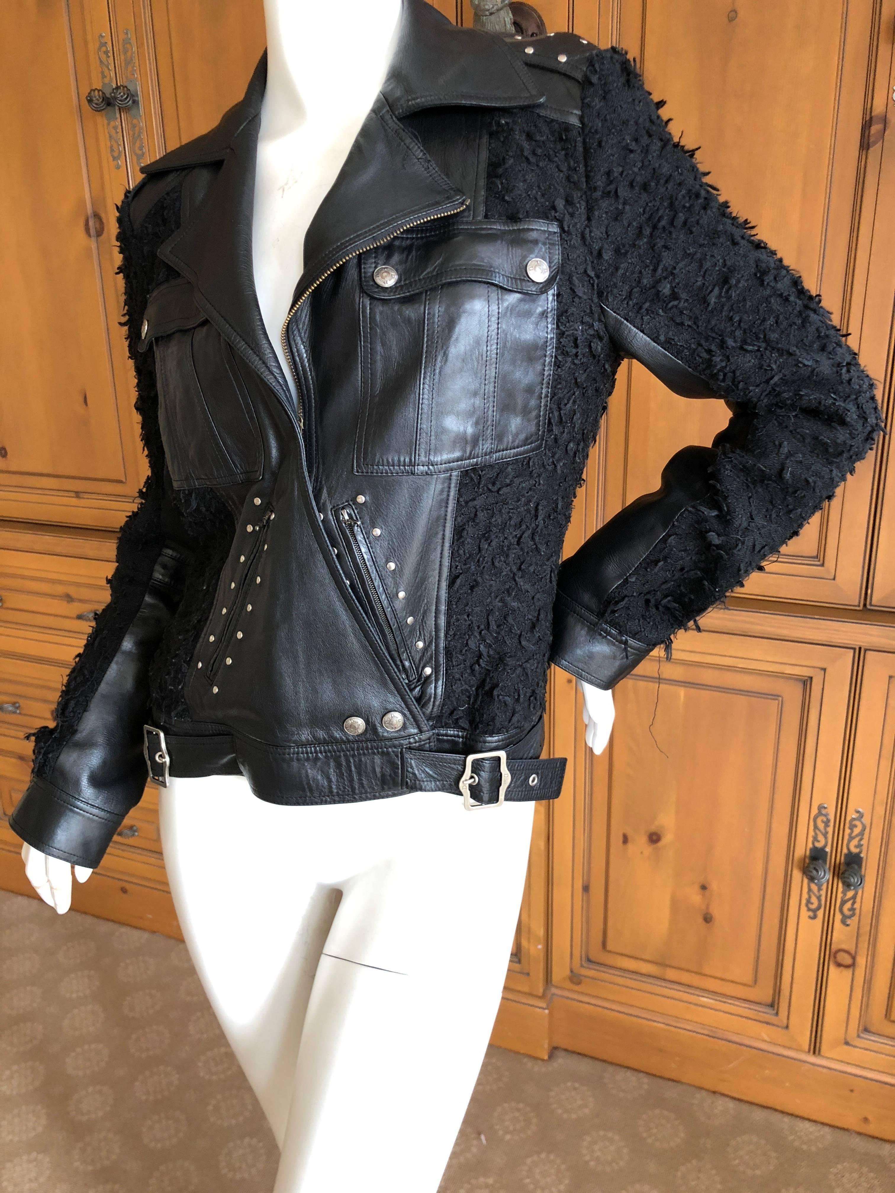 Christian Dior by Galliano Black Lambskin Leather Accented Moto Jacket  For Sale 1