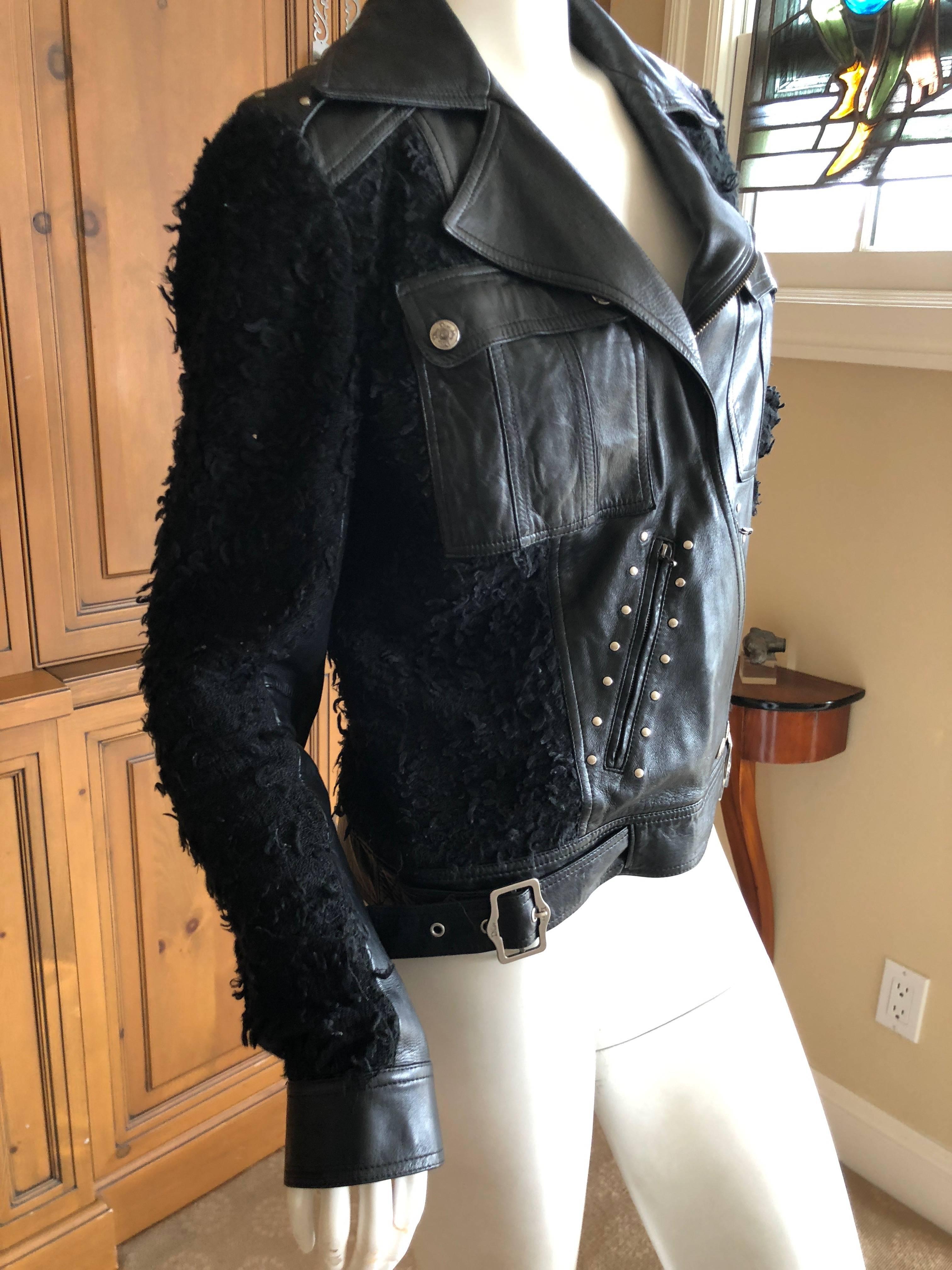 Christian Dior by Galliano Black Lambskin Leather Accented Moto Jacket  For Sale 2