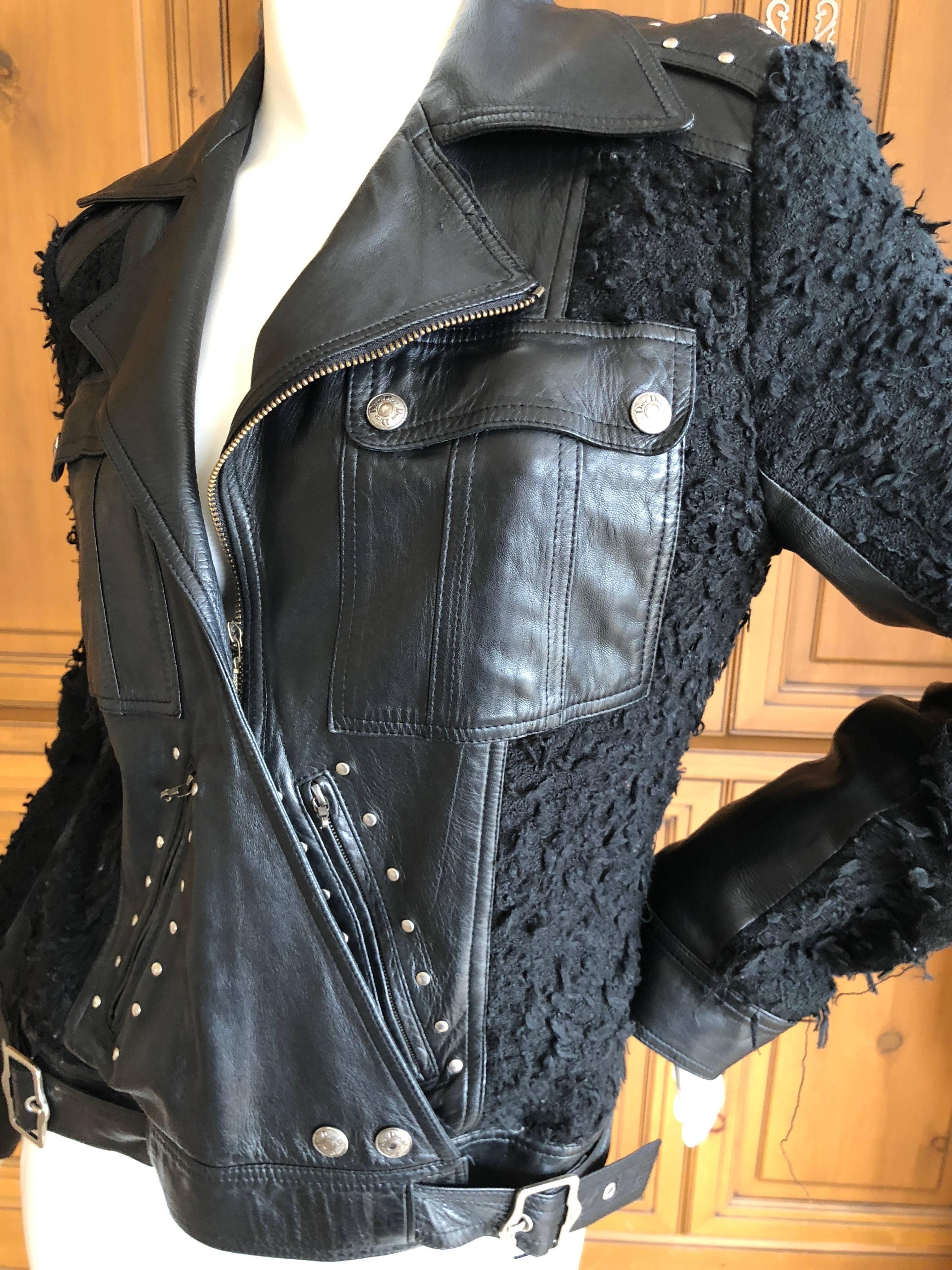 Christian Dior by Galliano Black Lambskin Leather Accented Moto Jacket  For Sale 5