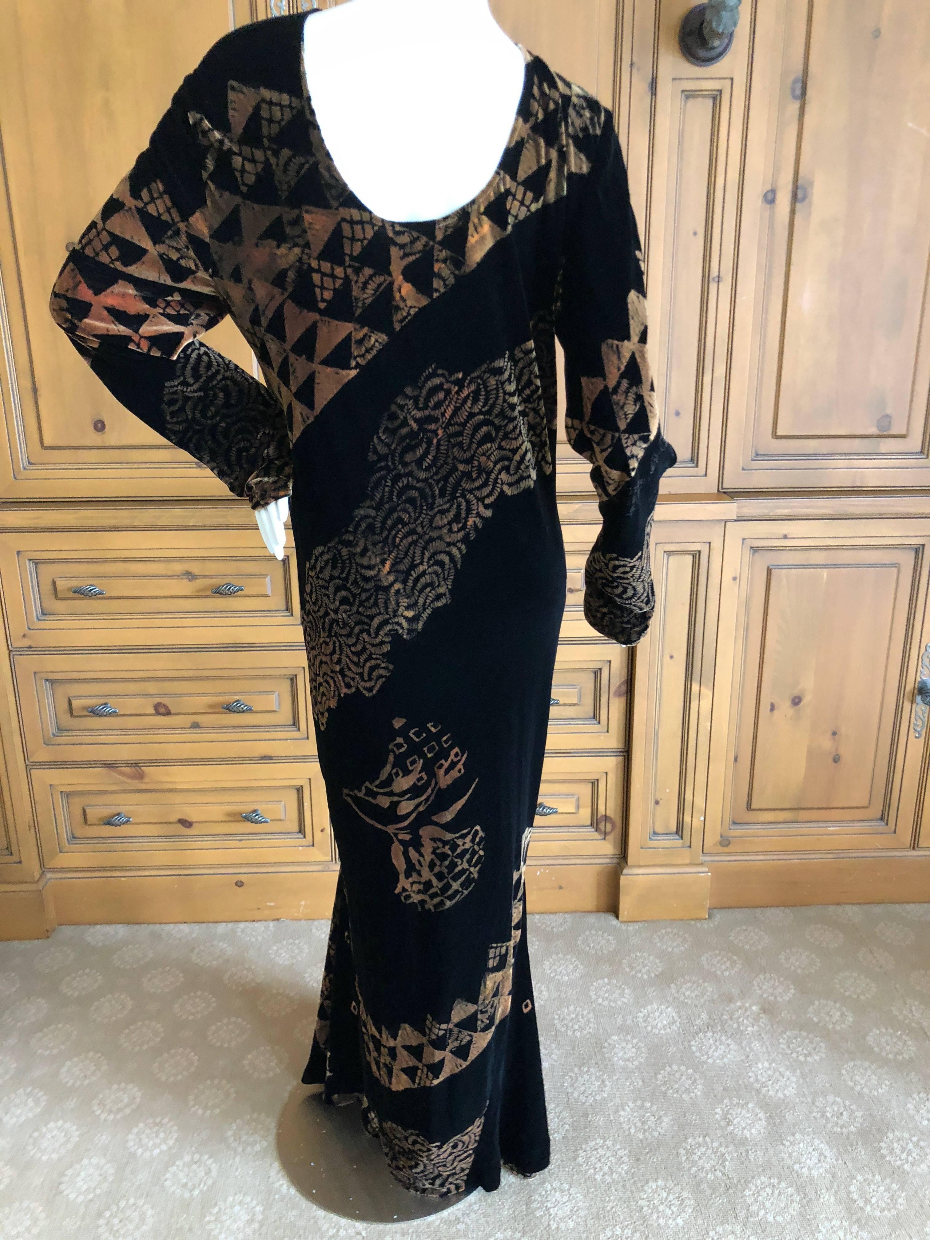 Cardinali Gold and Black Velvet Evening Dress with Keyhole, 1970s  For Sale 3