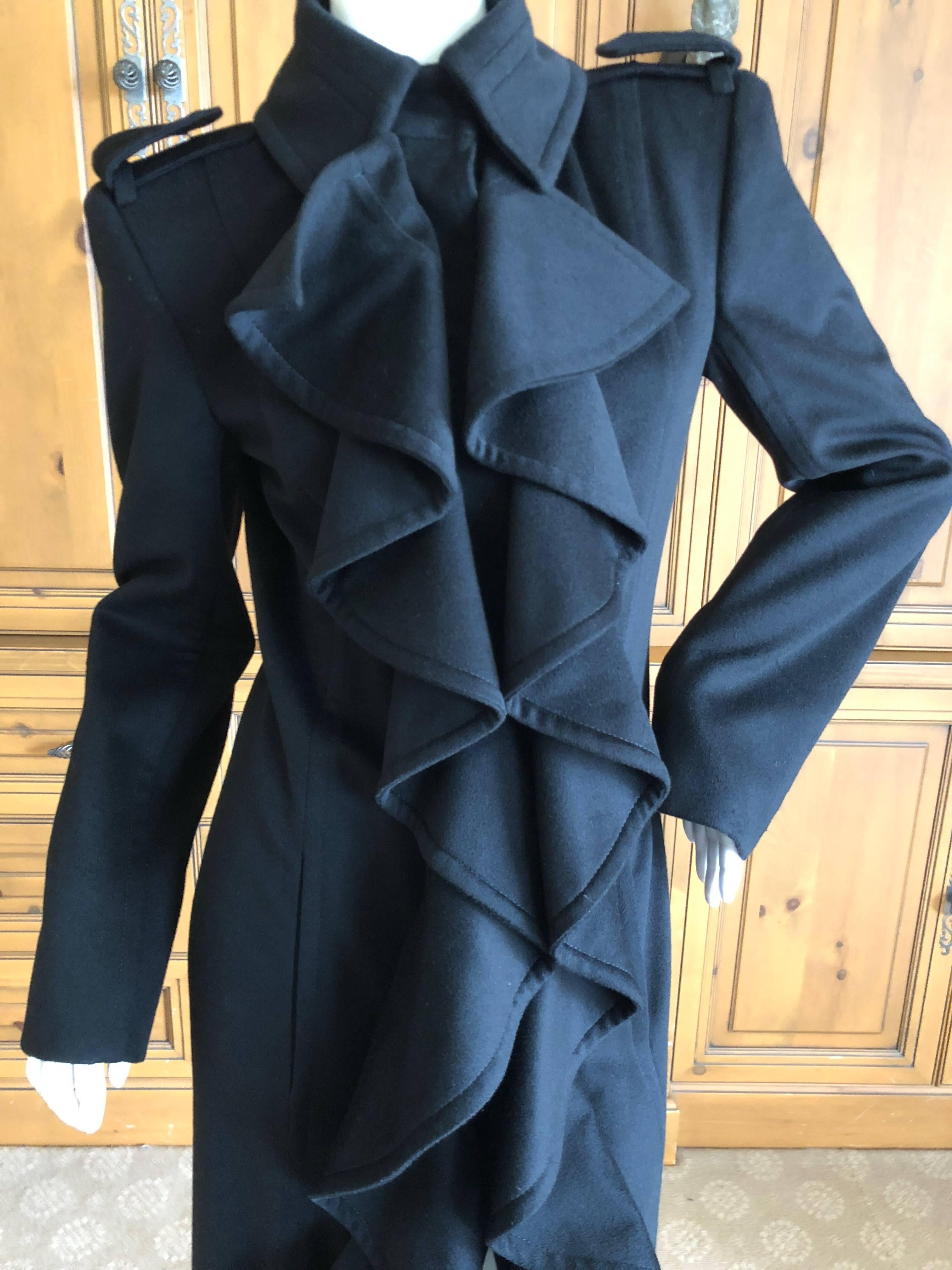 Yves Saint Laurent by Tom Ford Black Wool Ruffle Front Coat from Fall 2004 In Excellent Condition For Sale In Cloverdale, CA