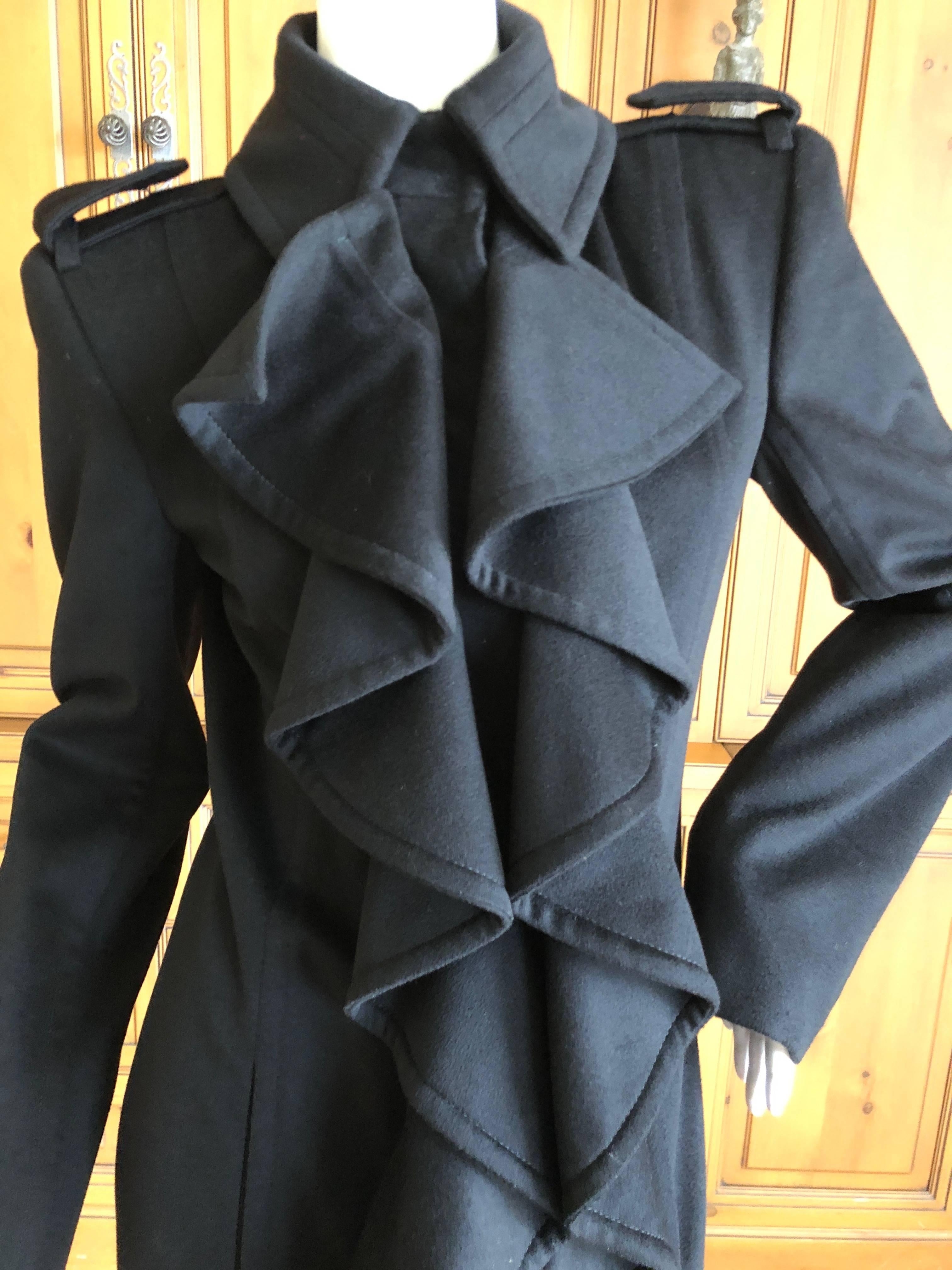 Women's Yves Saint Laurent by Tom Ford Black Wool Ruffle Front Coat from Fall 2004 For Sale