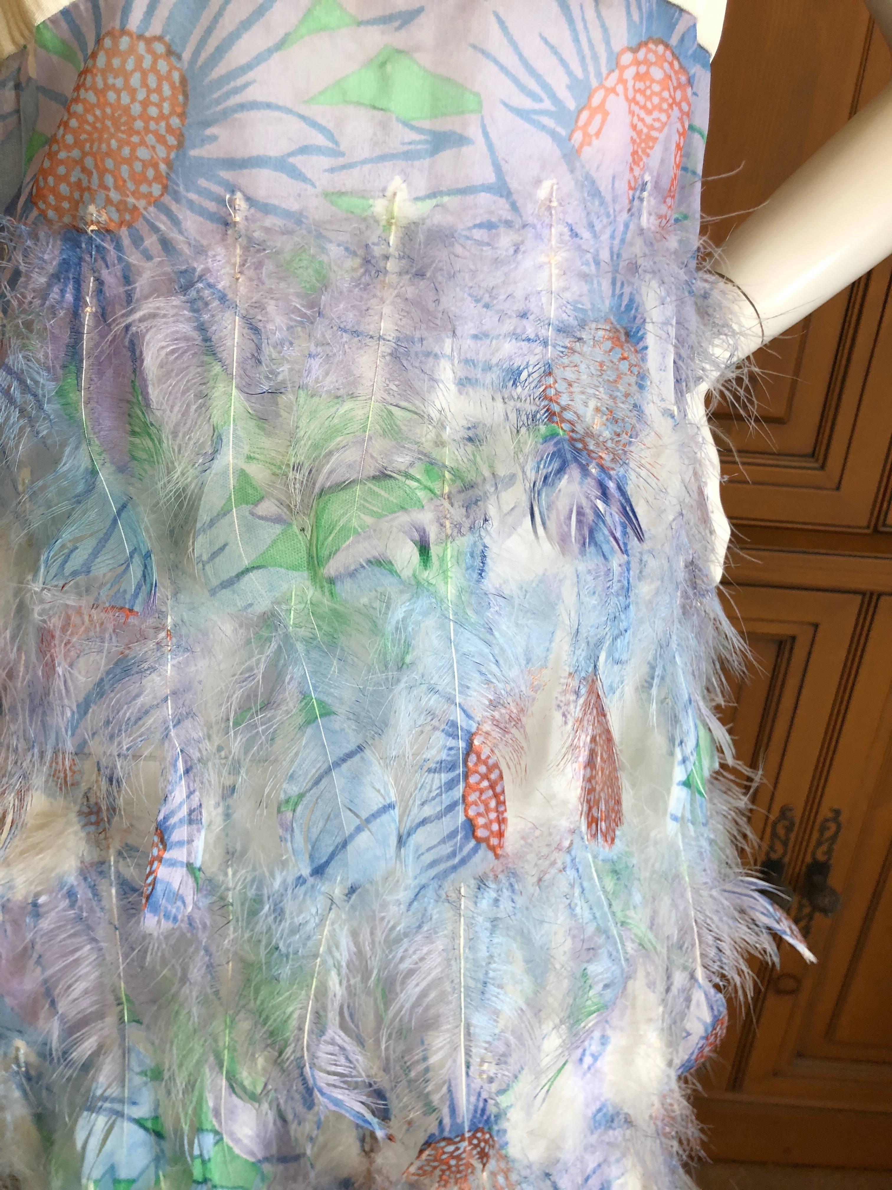 Cardinali Printed Feather Silk Empire Dress In Good Condition For Sale In Cloverdale, CA