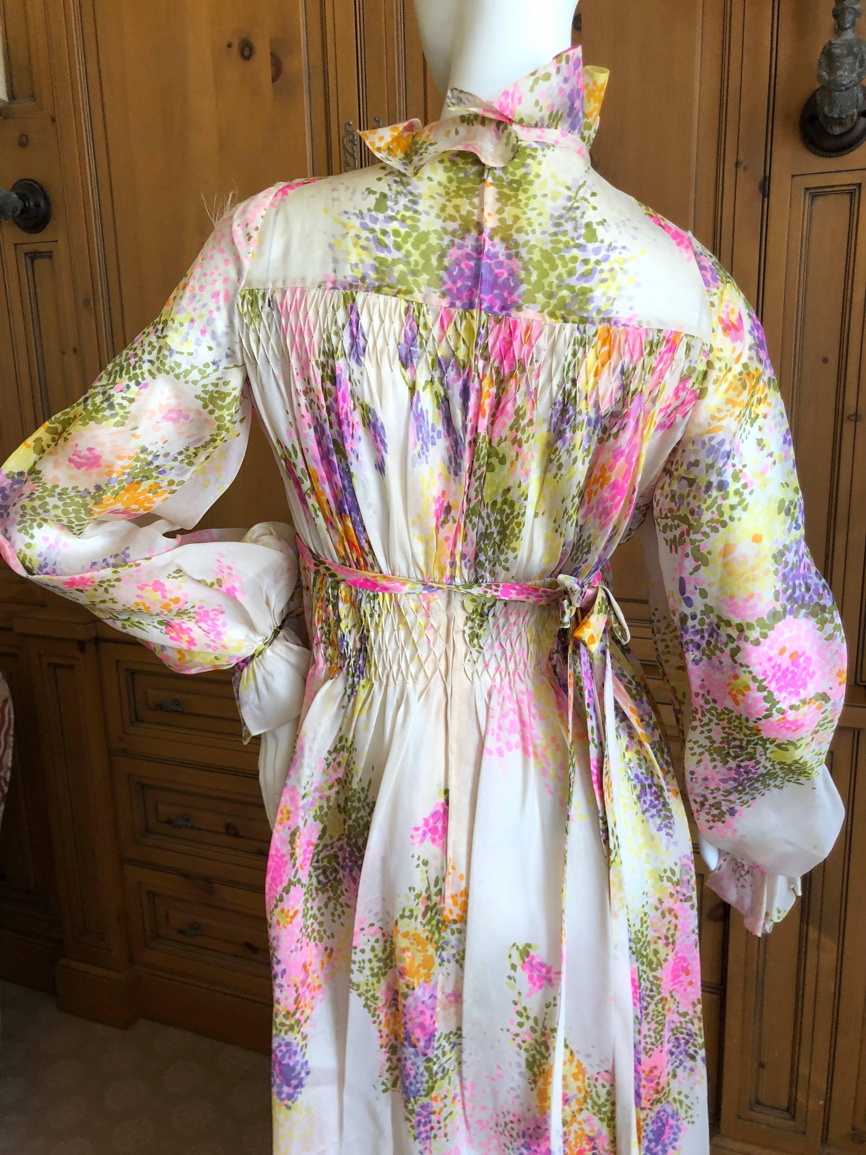 Cardinali Ruffle Silk Chiffon Floral Evening Dress with Pin Tuck Details, 1970s  For Sale 4