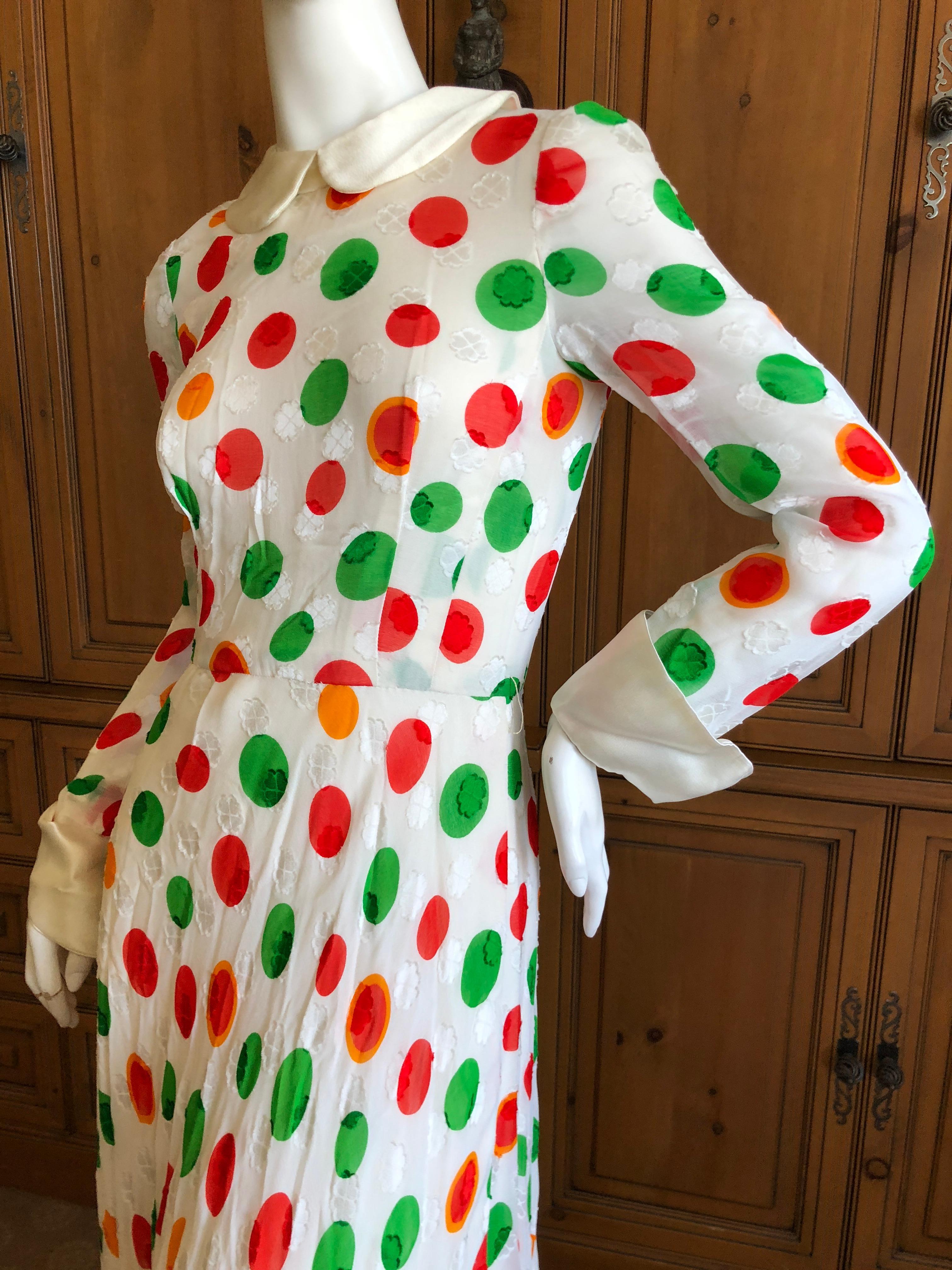Women's Cardinali Shamrock Pattern Polka Dot Silk Evening Dress, 1970s  For Sale