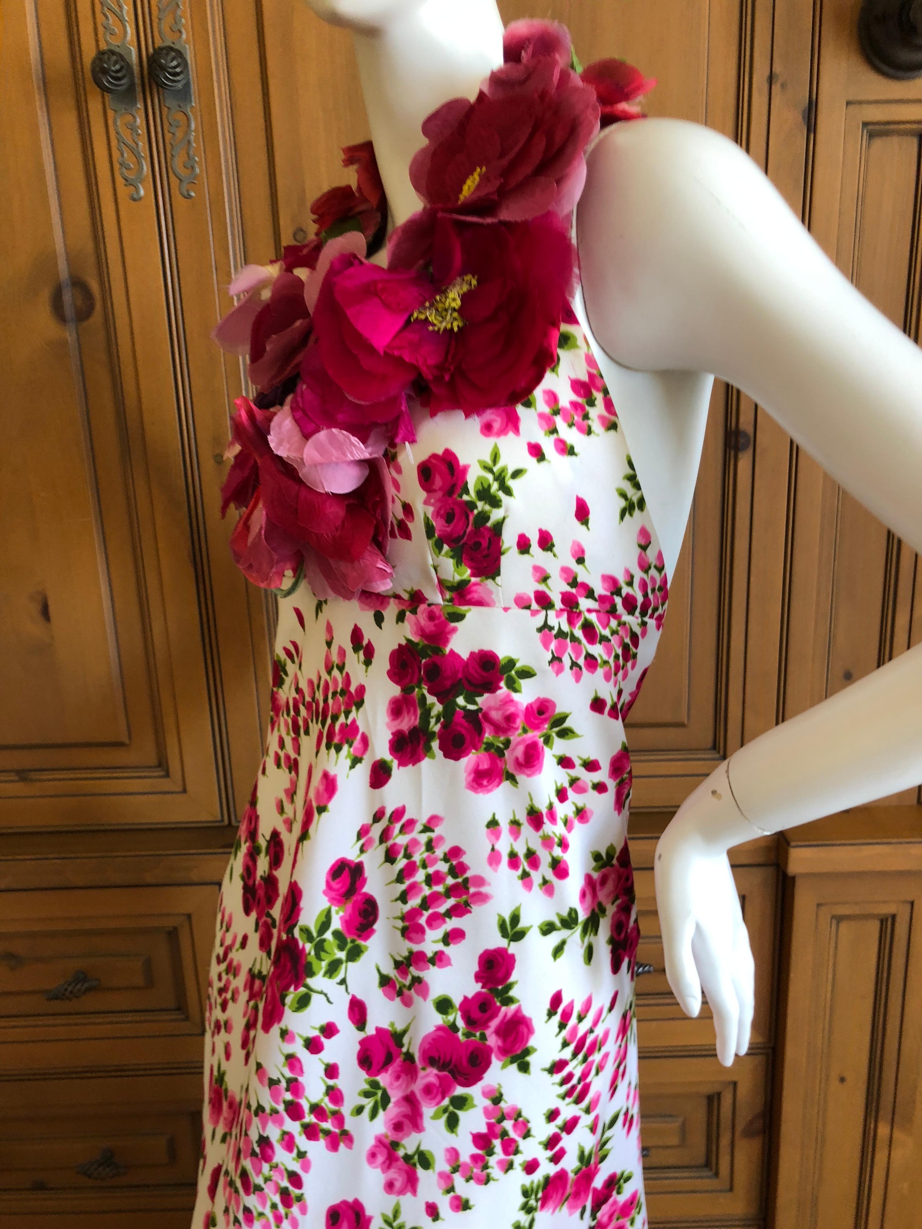 Cardinali Silk Floral Violette Flower Neckline Halter Evening Dress, 1973  For Sale 3