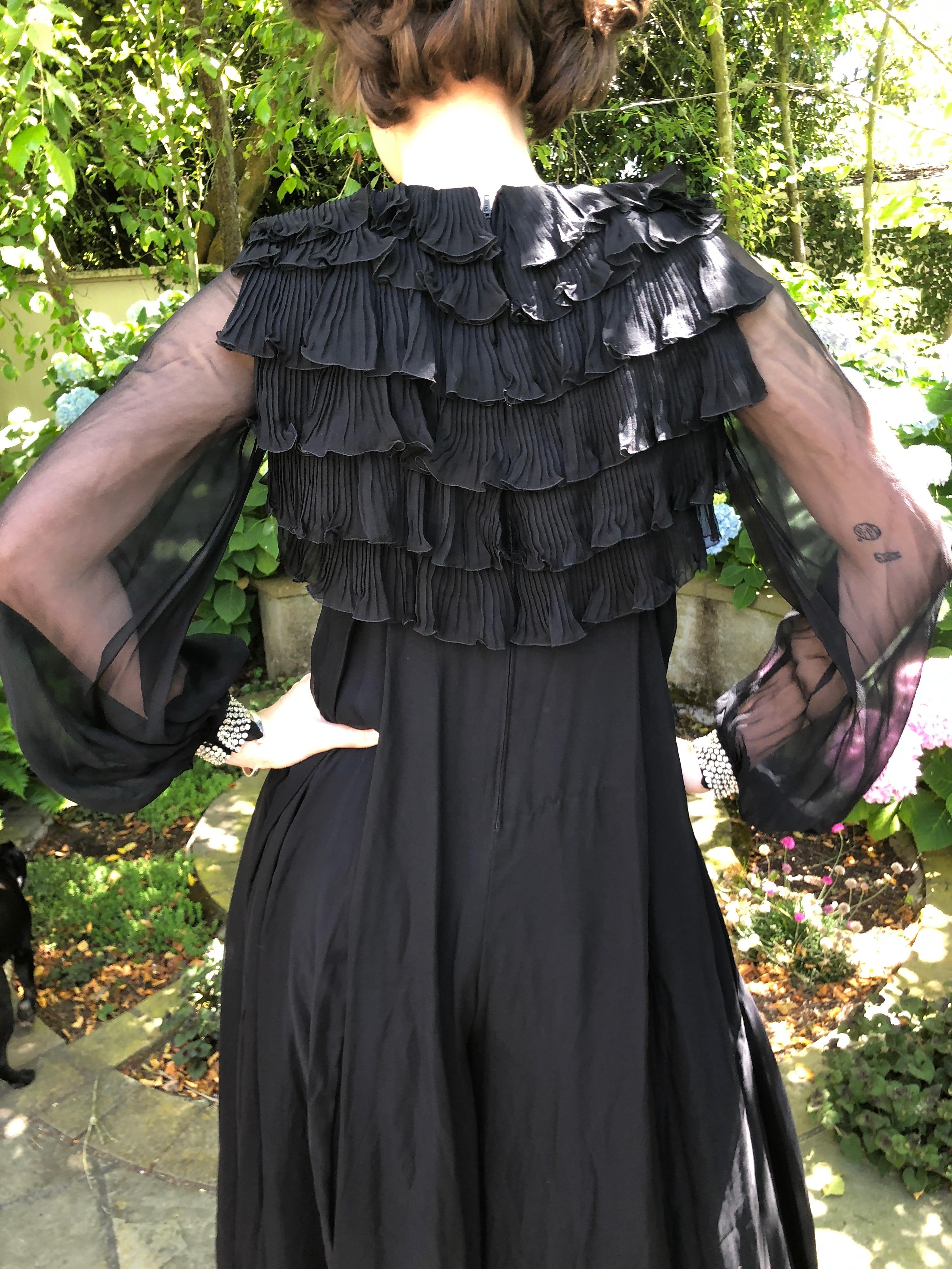 Cardinali 1970's Black Silk Evening Dress with Palazzo Pants For Sale 7