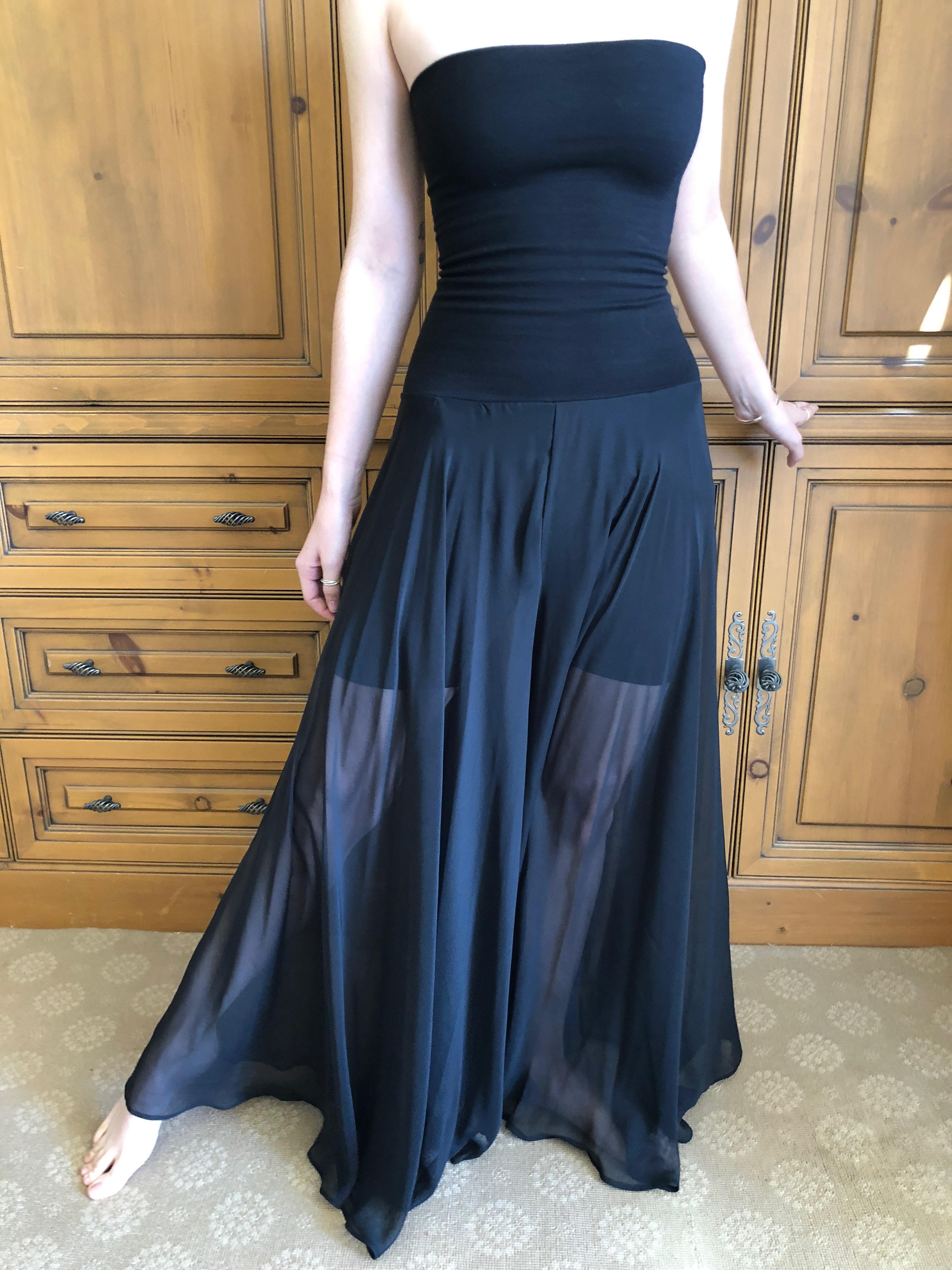 Cardinali 1970 Black Tube Top Romper with Silk Chiffon Culottes Palazzo Pants In Good Condition For Sale In Cloverdale, CA