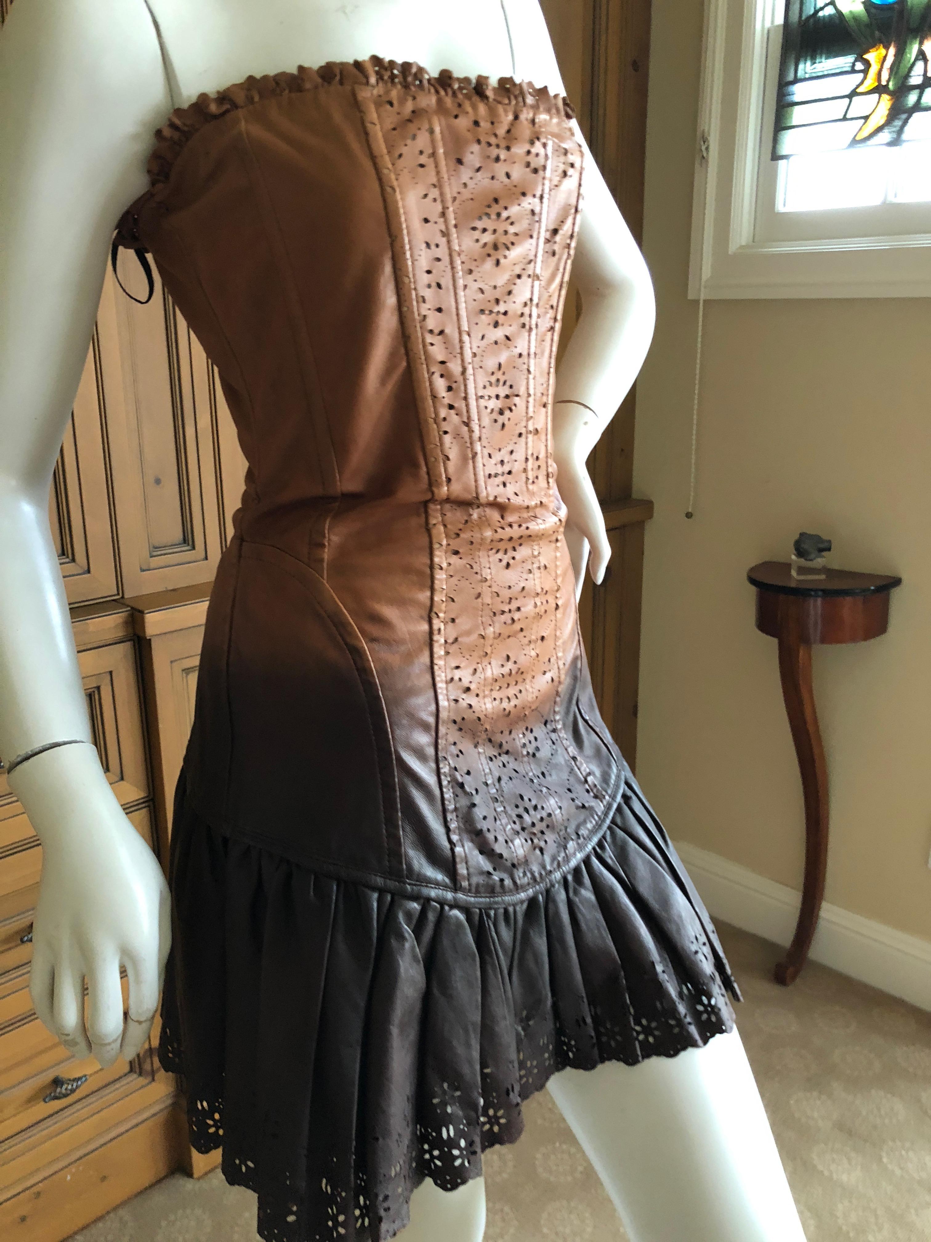 Dolce & Gabbana D&G Vintage Ombre Leather Eyelet Mini Cocktail Dress In Excellent Condition For Sale In Cloverdale, CA