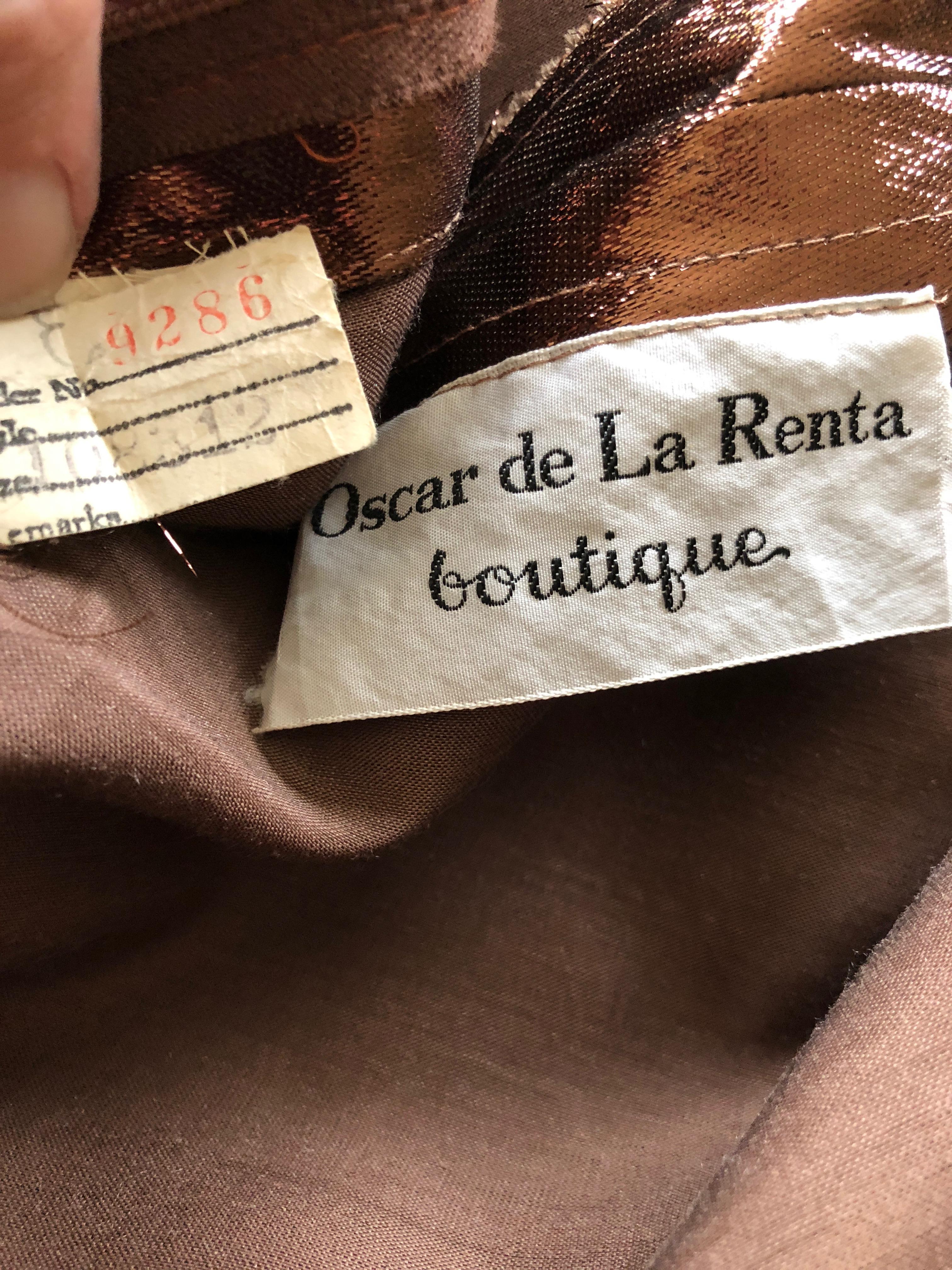 Oscar de la Renta Vintage 1970 Metallic Copper Sequin Evening Dress with Pants For Sale 9