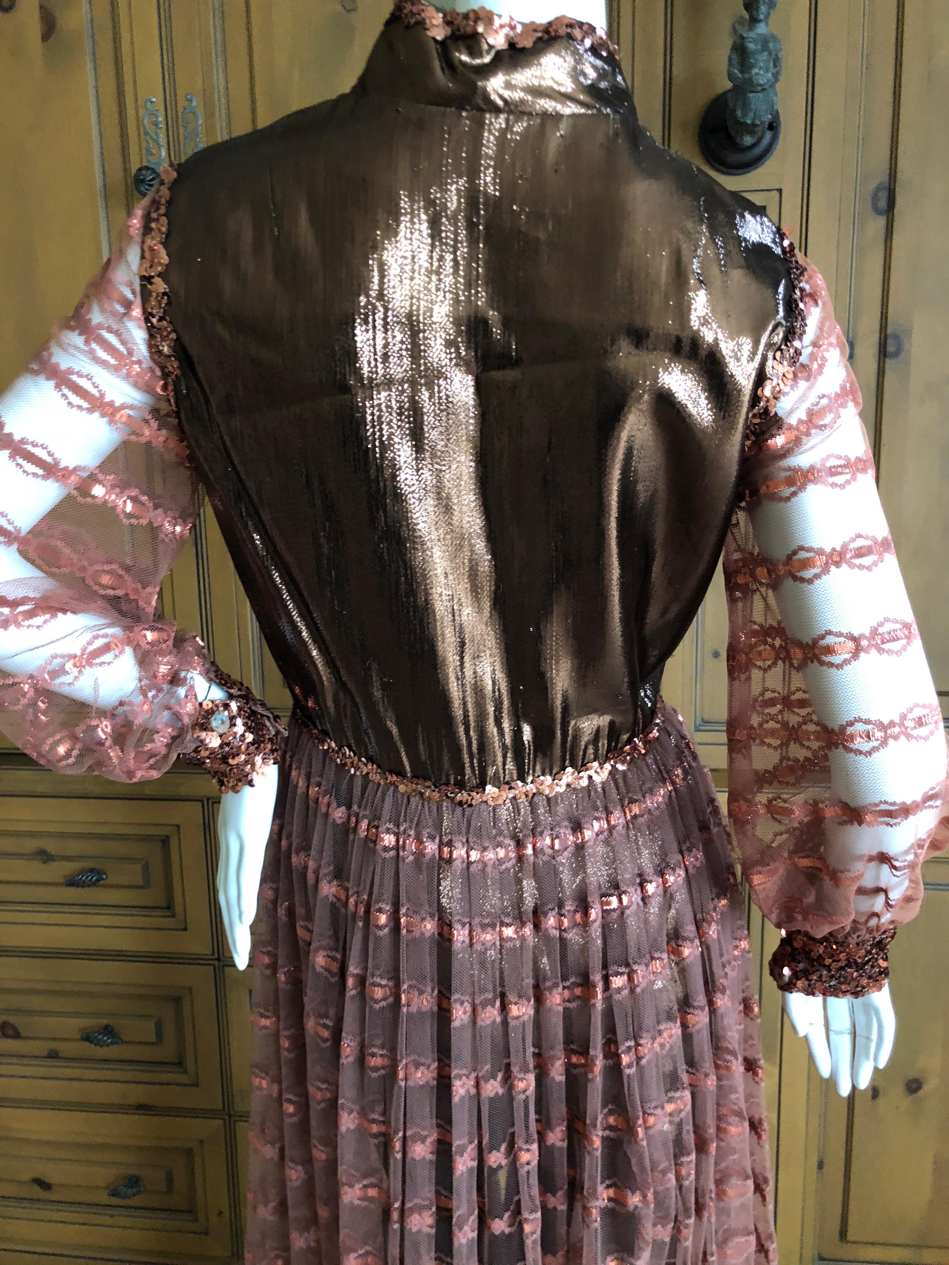 Oscar de la Renta Vintage 1970 Metallic Copper Sequin Evening Dress with Pants For Sale 8