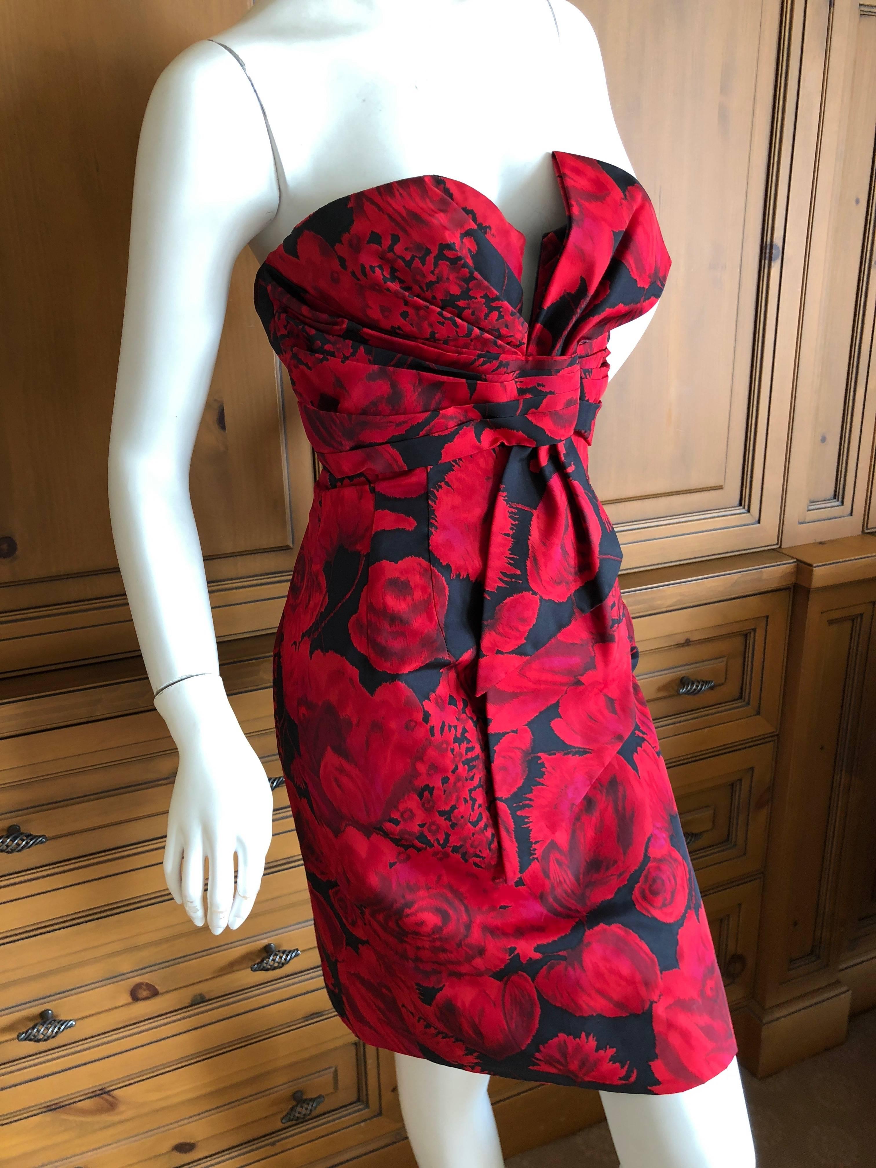 Christian Dior by John Galliano Red Floral Strapless Dress, Pre Fall 2009  In Excellent Condition For Sale In Cloverdale, CA