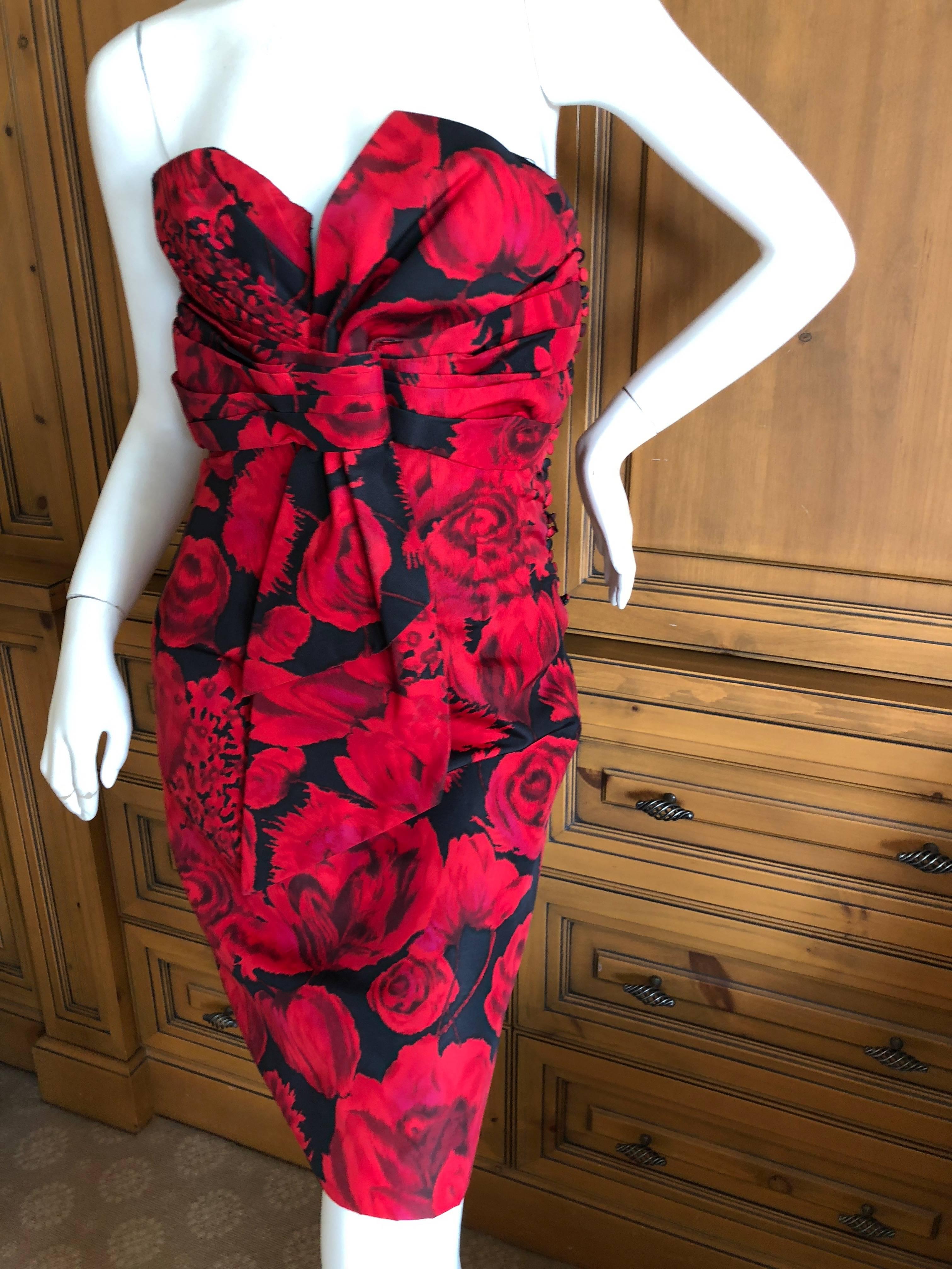 Christian Dior by John Galliano Red Floral Strapless Dress, Pre Fall 2009  For Sale 2