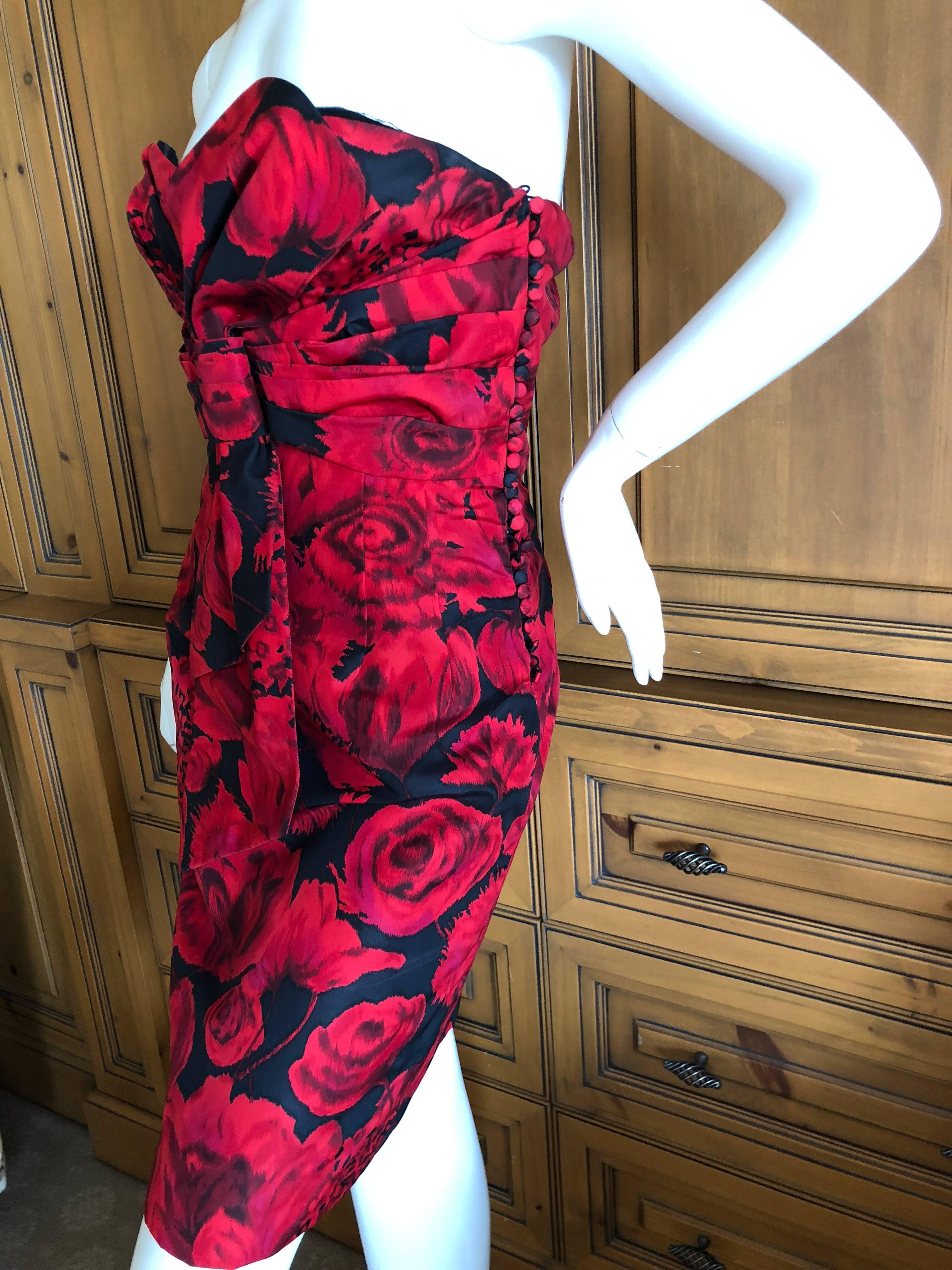 Christian Dior by John Galliano Red Floral Strapless Dress, Pre Fall 2009  For Sale 3
