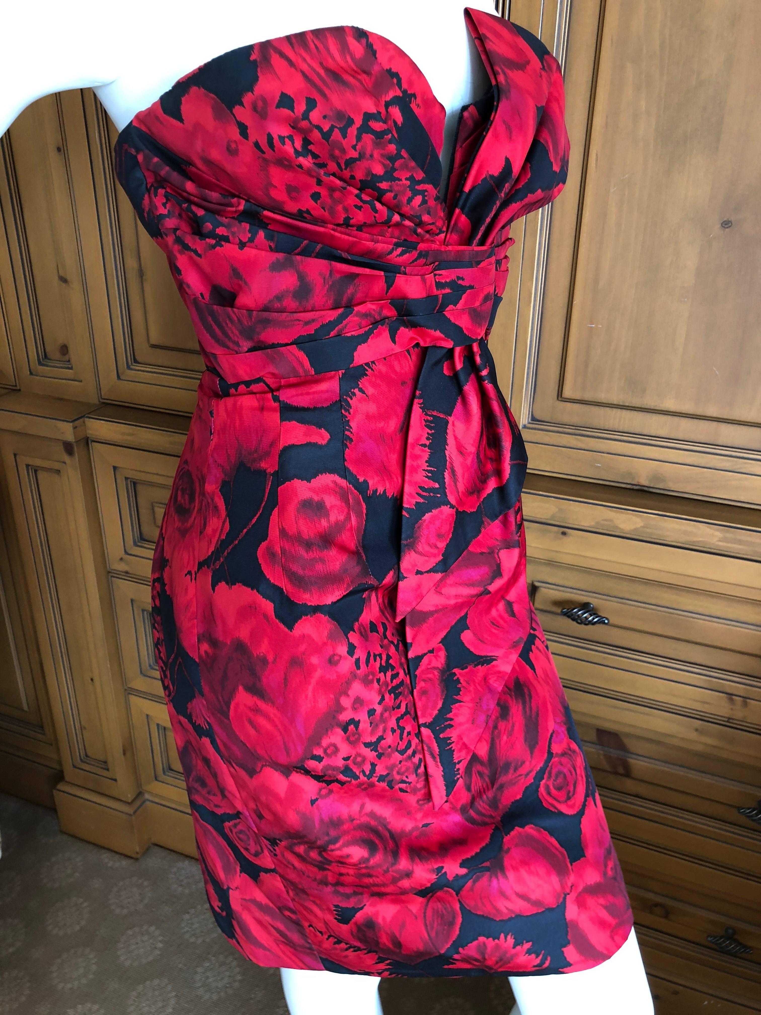 Christian Dior by John Galliano Red Floral Strapless Dress, Pre Fall 2009  For Sale 5