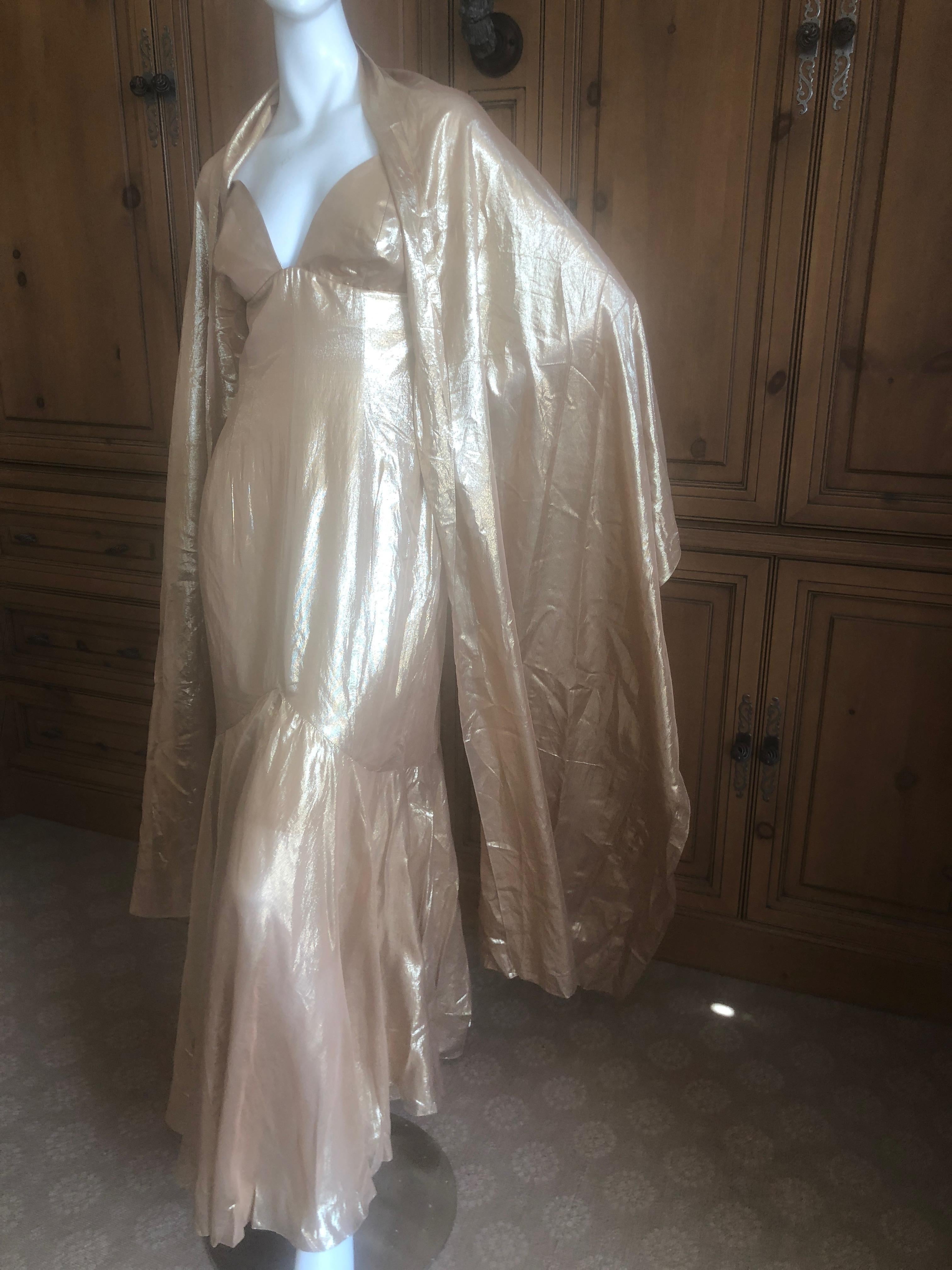 Jacques Fath Vintage Golden Halter Evening Dress with Shawl In Excellent Condition For Sale In Cloverdale, CA