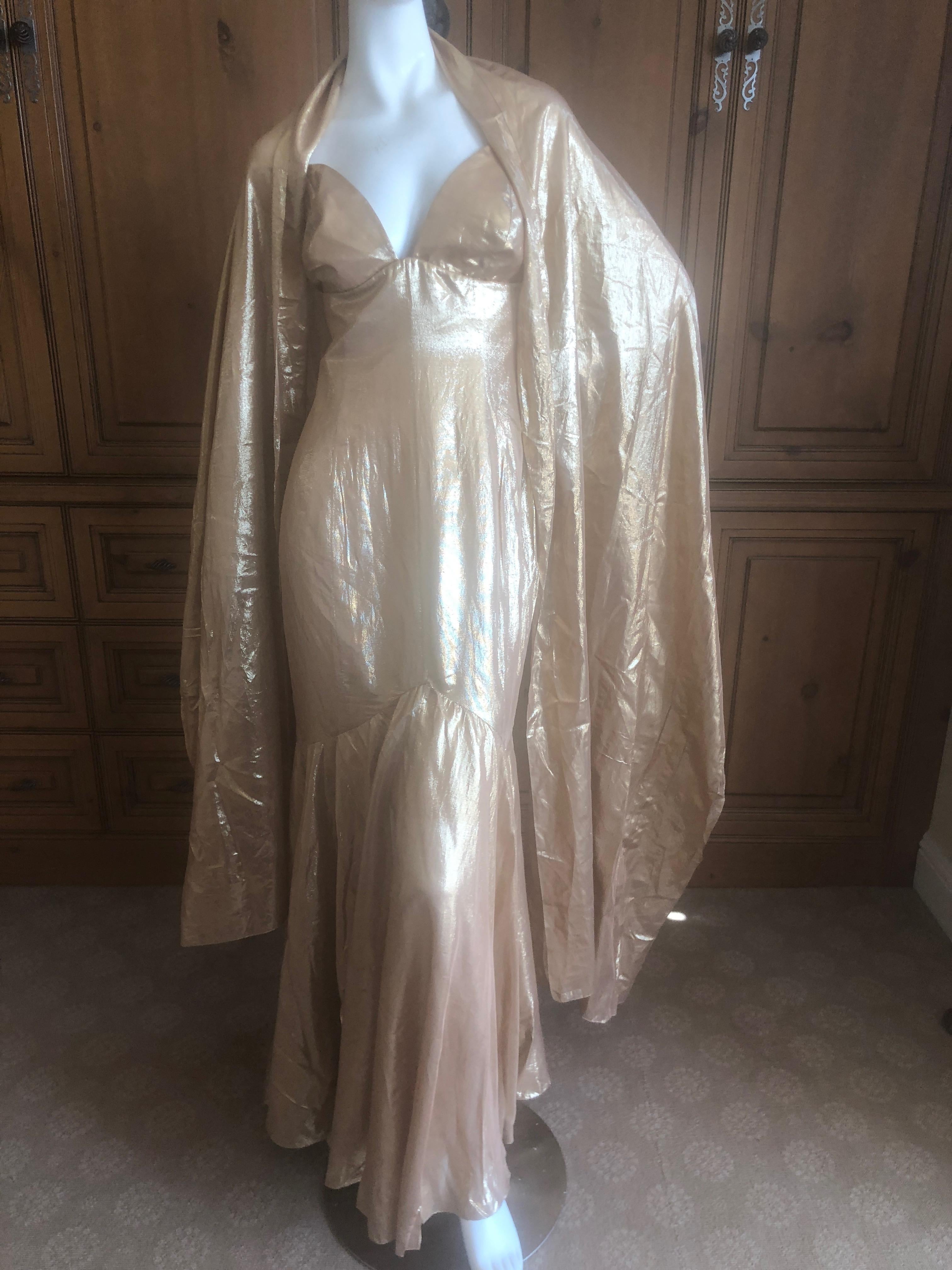 Jacques Fath Vintage Golden Halter Evening Dress with Shawl For Sale 1
