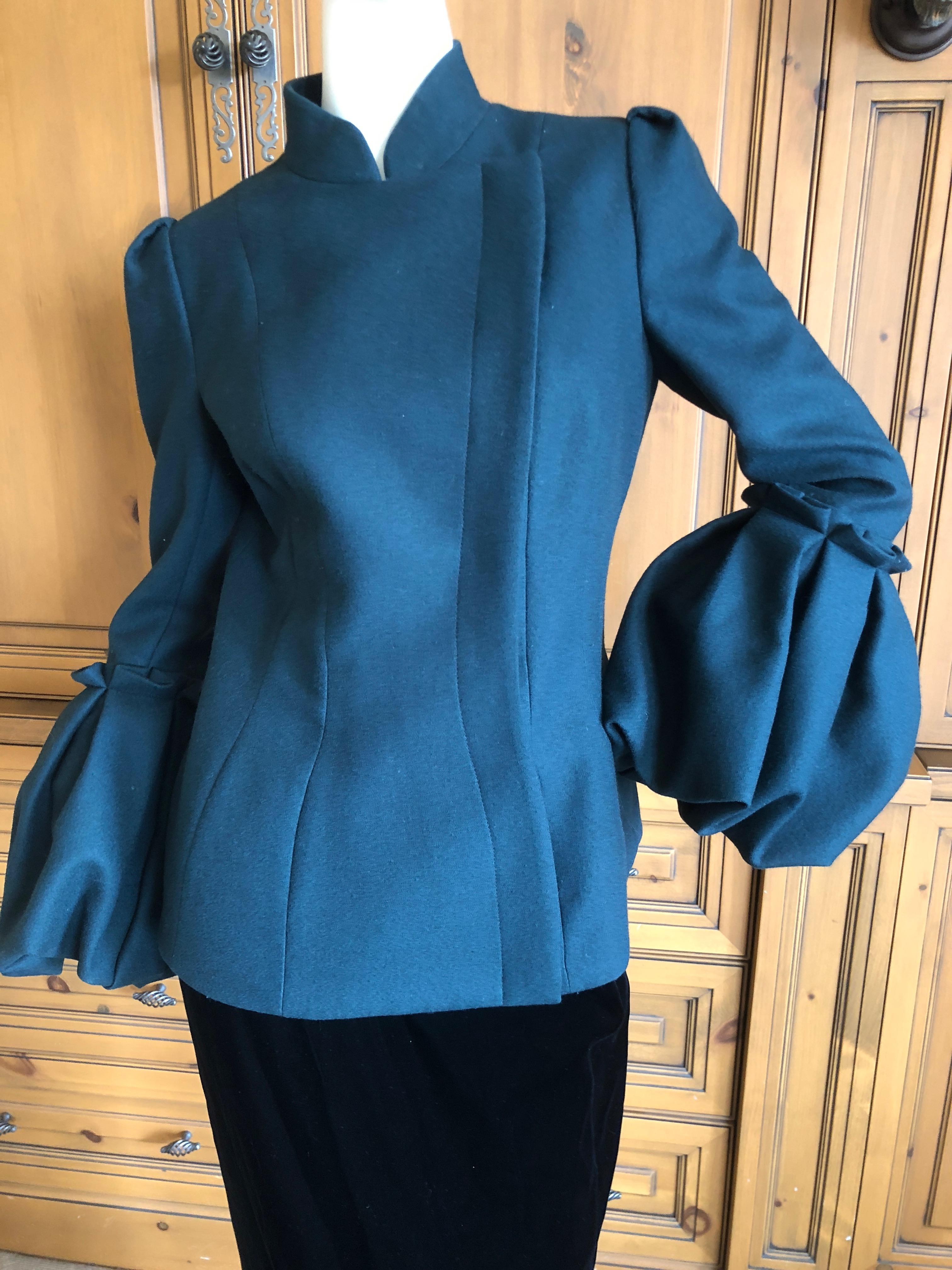 Alexander McQueen Teal Green Wool Jacket with Exaggerated Cuffs Size 42 In New Condition For Sale In Cloverdale, CA