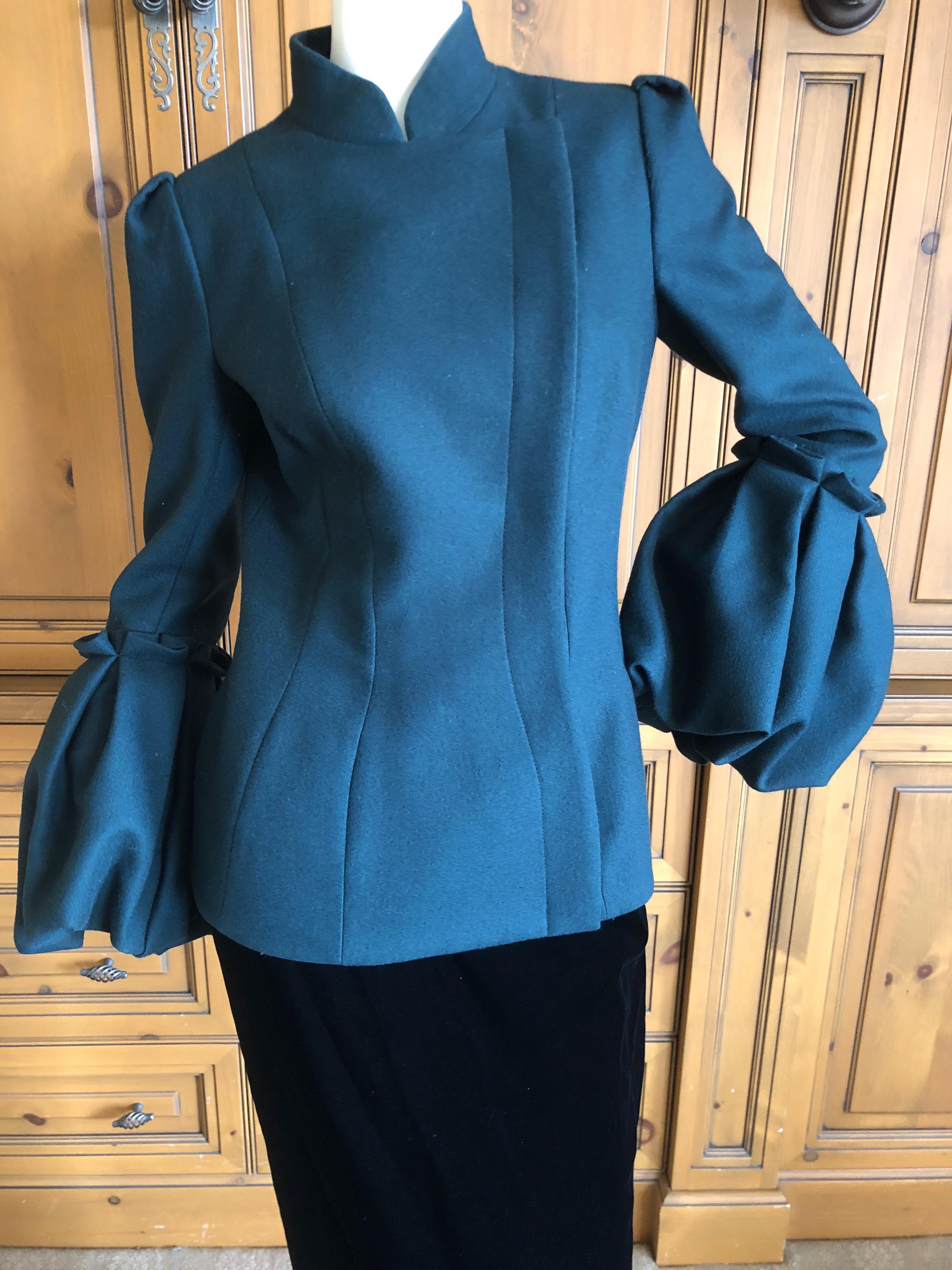 Women's Alexander McQueen Teal Green Wool Jacket with Exaggerated Cuffs Size 42 For Sale