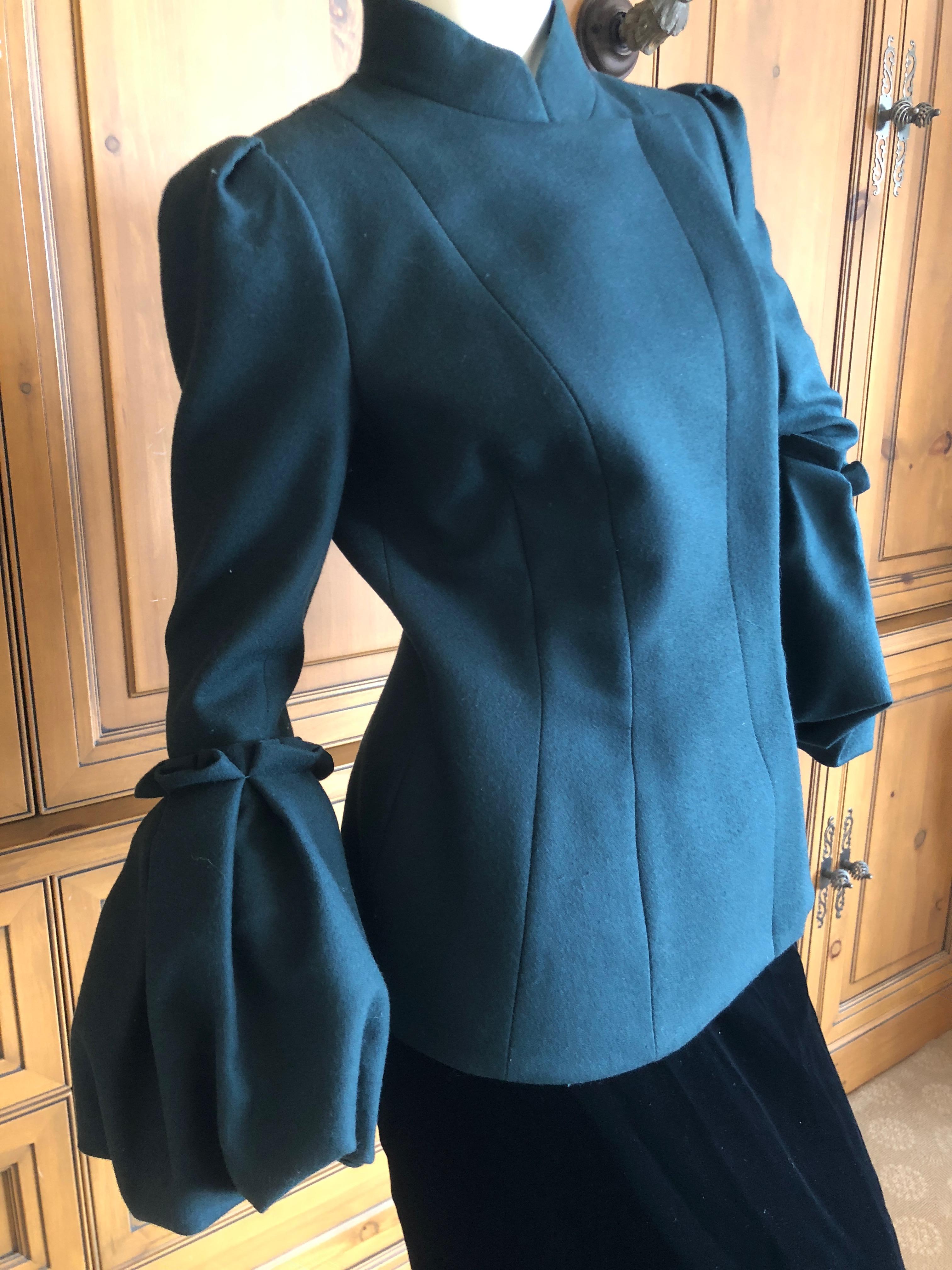 Alexander McQueen Teal Green Wool Jacket with Exaggerated Cuffs Size 42 For Sale 1