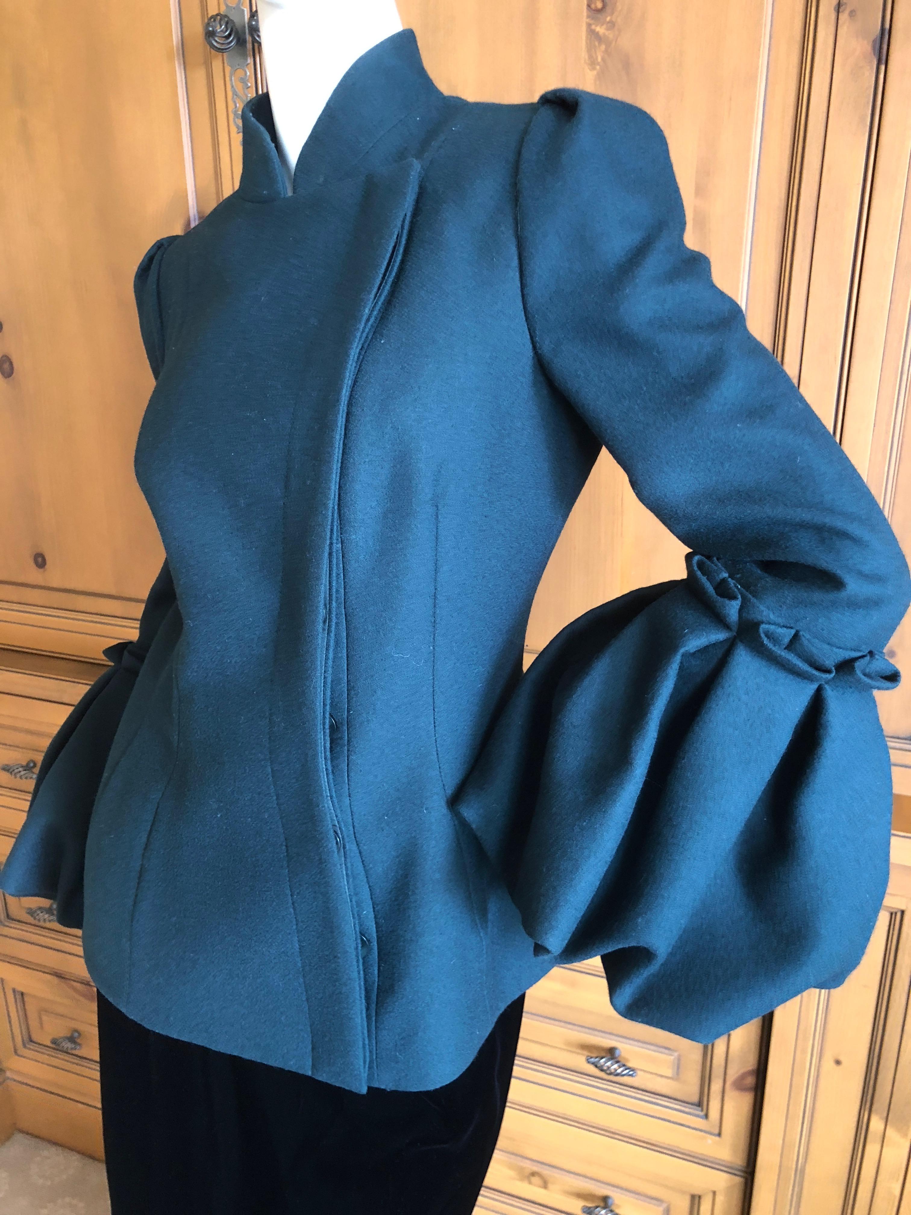 Alexander McQueen Teal Green Wool Jacket with Exaggerated Cuffs Size 42 For Sale 2