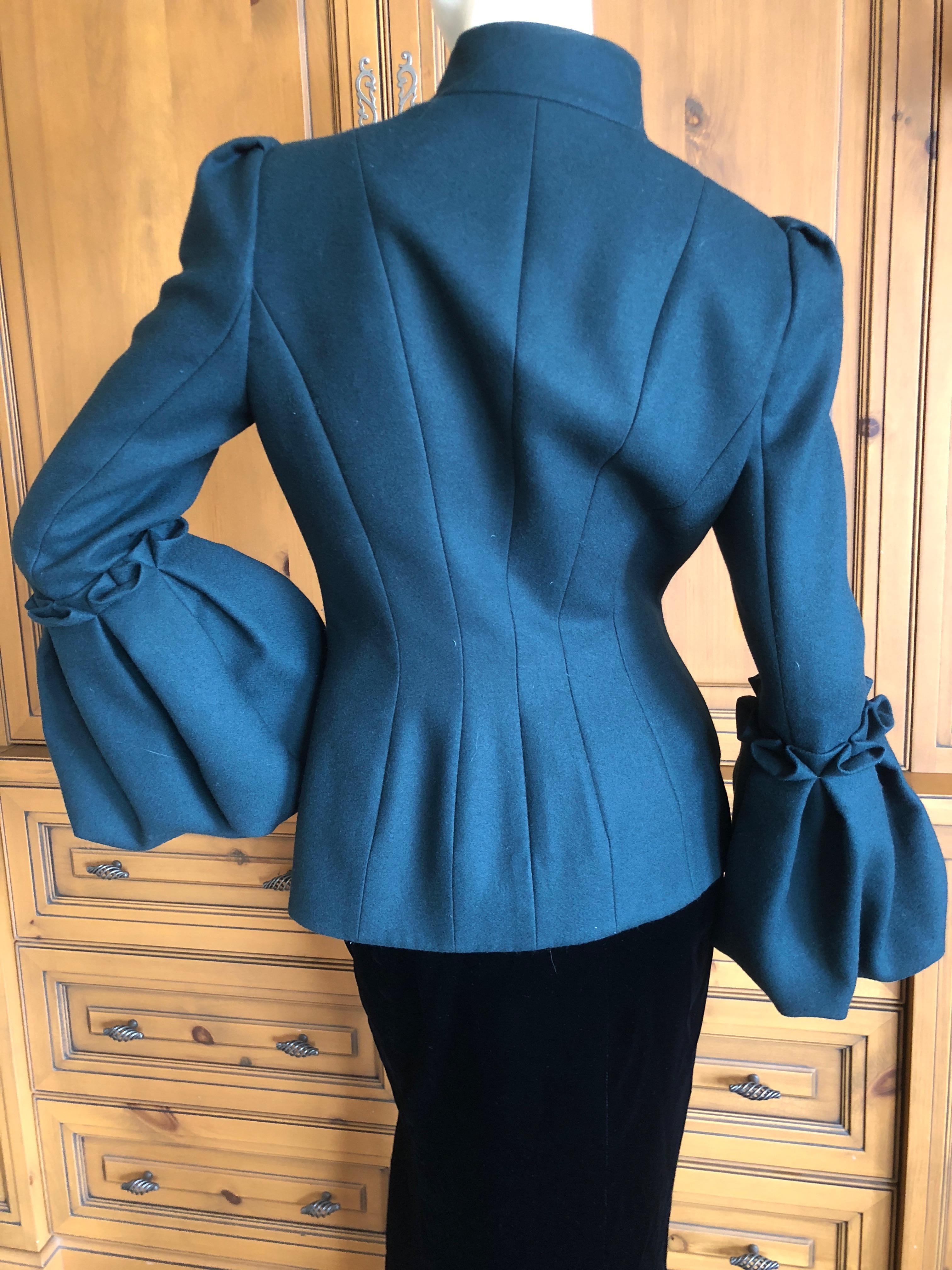 Alexander McQueen Teal Green Wool Jacket with Exaggerated Cuffs Size 42 For Sale 4